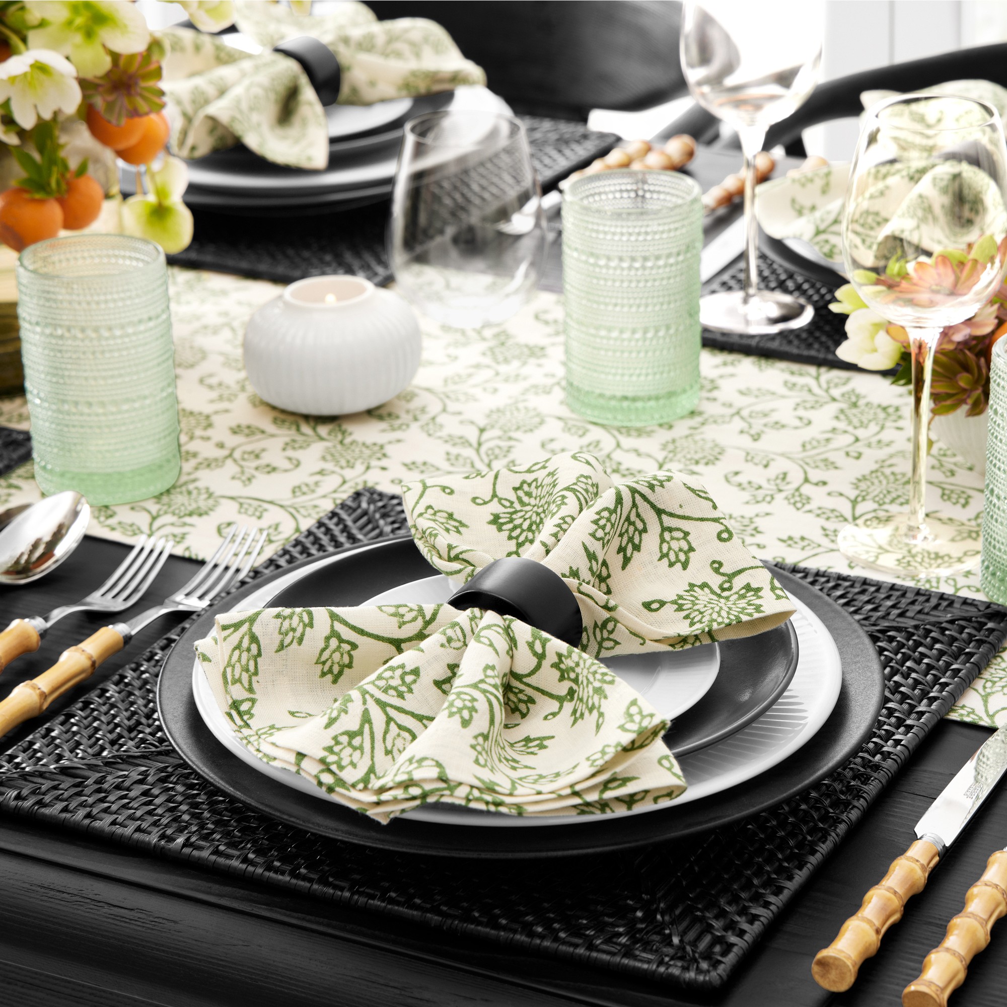 Dahlia Green Table Runner
