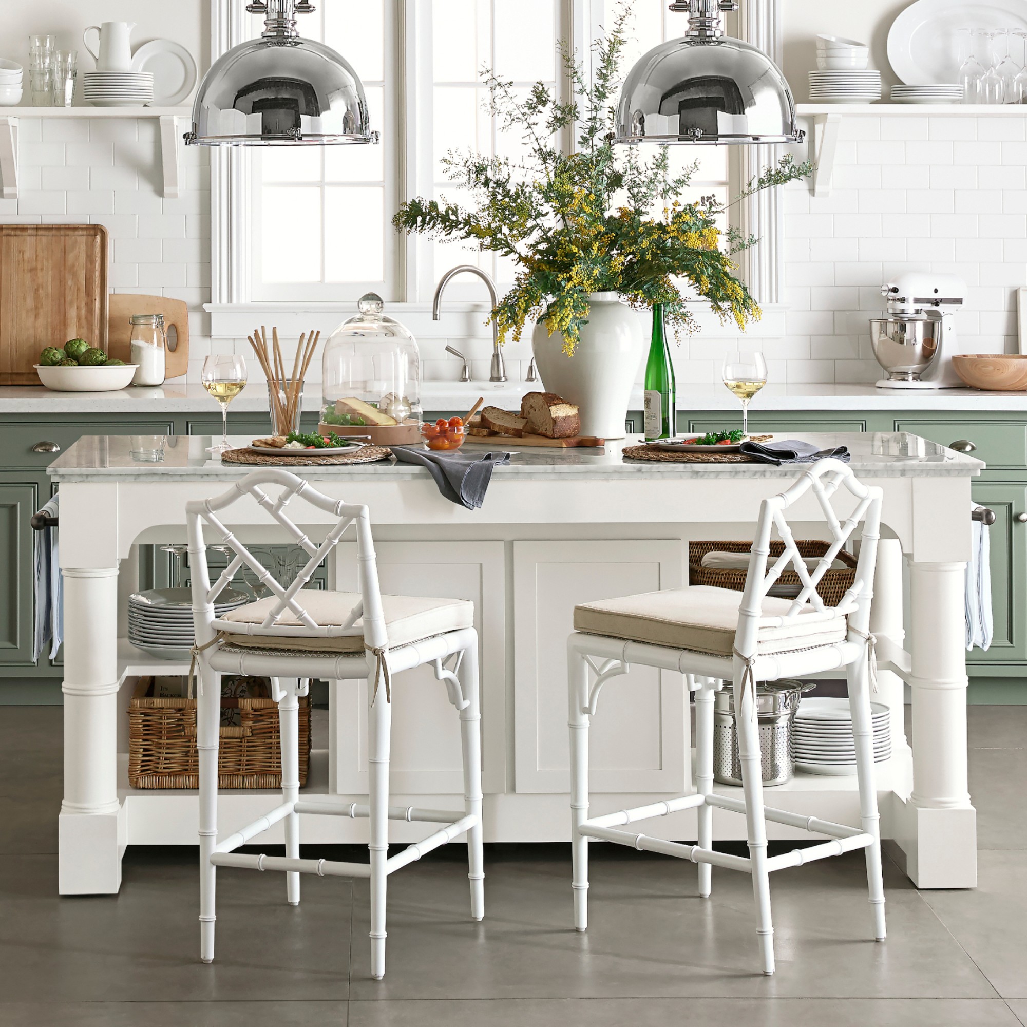 Barrelson Kitchen Island with Marble Top, Polished Nickel (84)