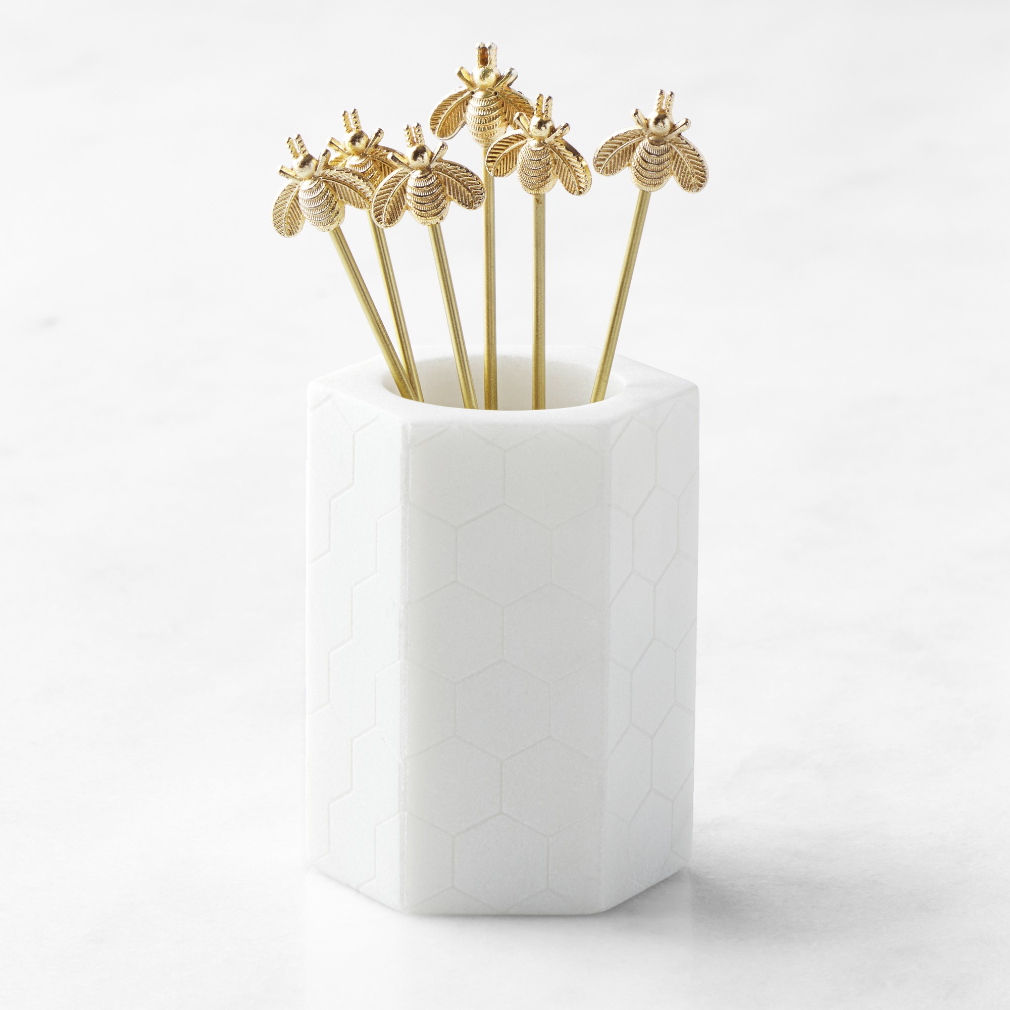 Williams Sonoma Marble & Brass Bee Cocktail Picks