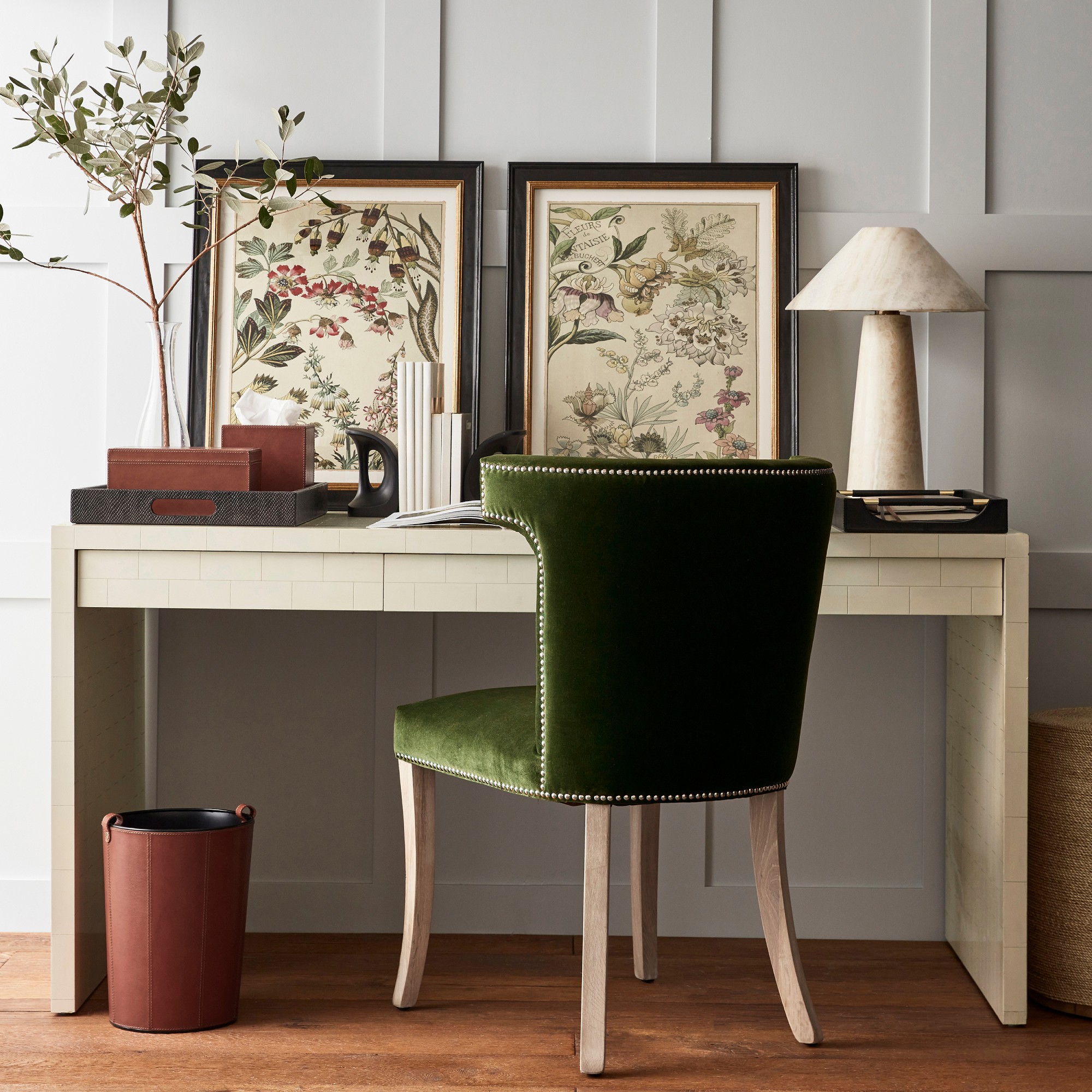 Brown Leather Wastebasket