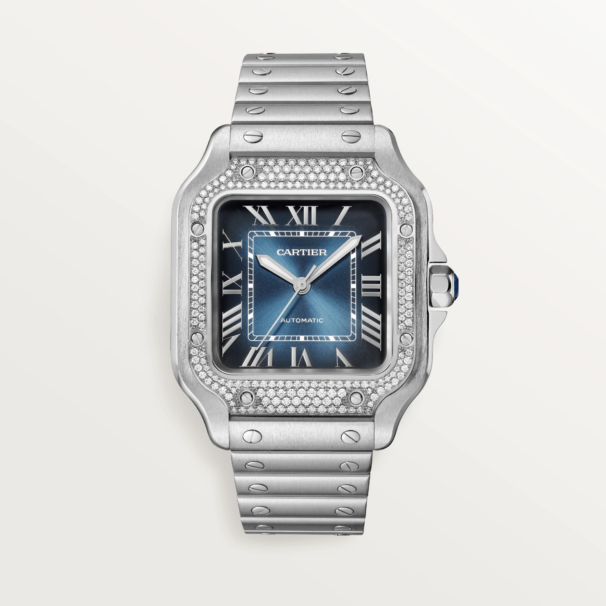 Cartier Santos Stainless Steel & Diamonds Men’s Watch, W4SA0006
