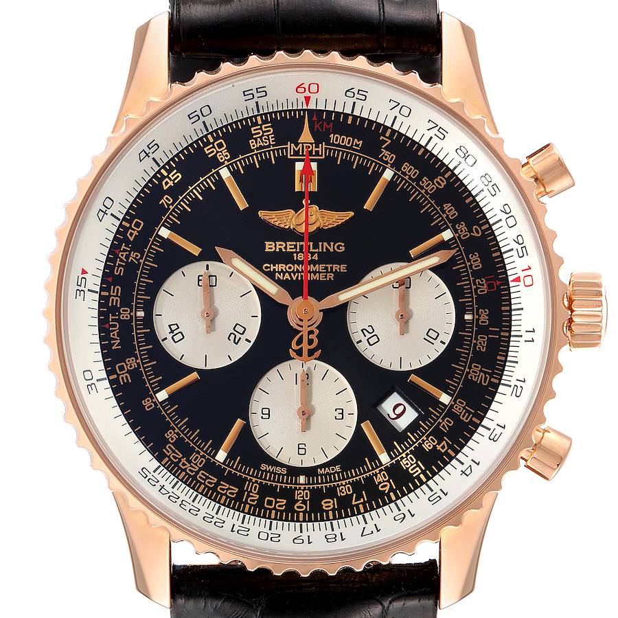 Breitling Navitimer 01 Rose Gold Black Dial Mens Watch RB0121 Box Papers