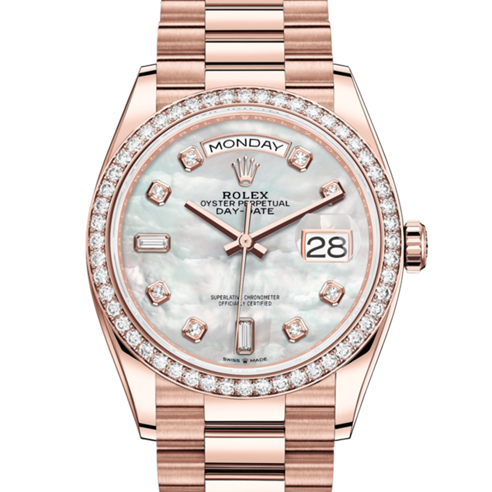 LadyRolex DAY-DATE 36 White Mother-of-pearl Set With Diamonds，128345RBR