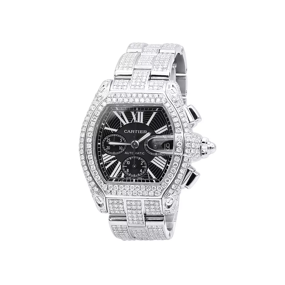 Cartier Roadster Diamond Watch for Men 17.99ct fully Iced Out
