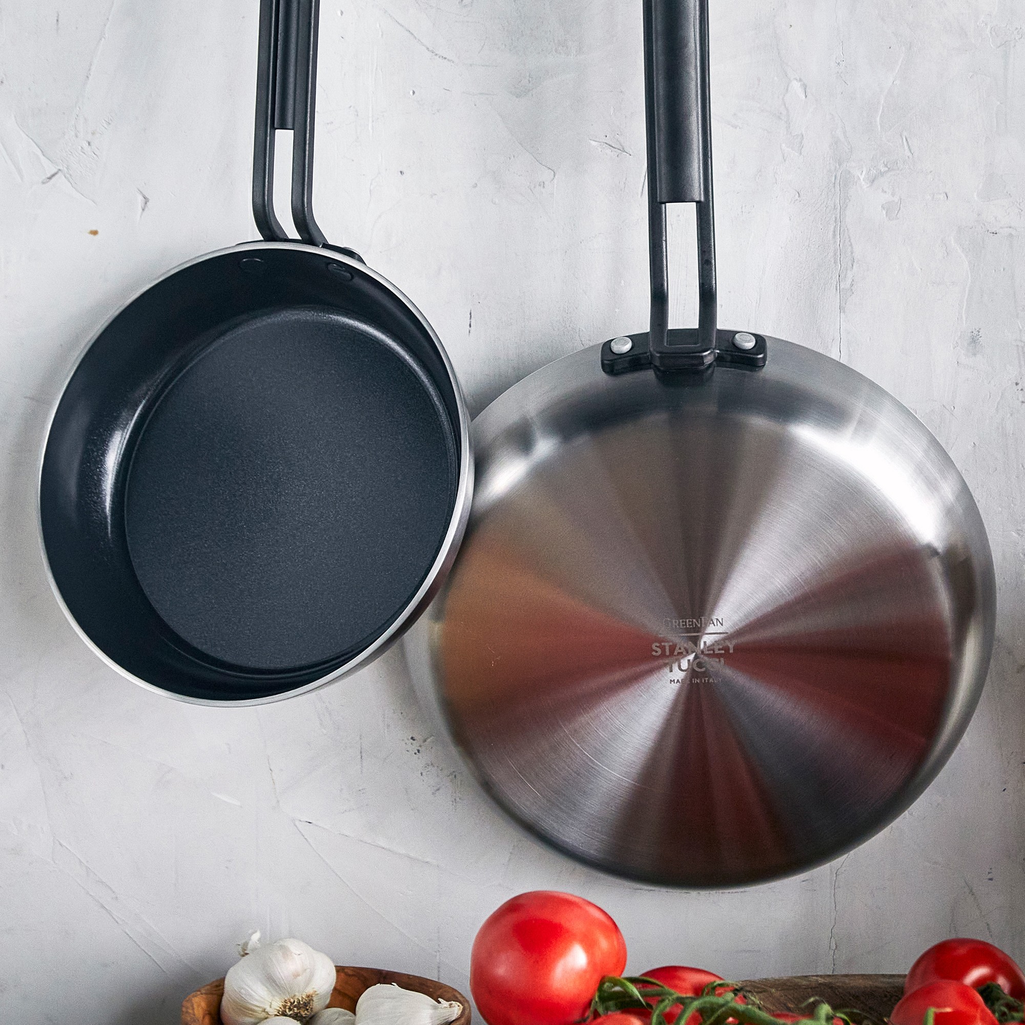 GreenPan™ Stanley Tucci™ Stainless-Steel Ceramic Nonstick Fry Pan Set of 2, Black