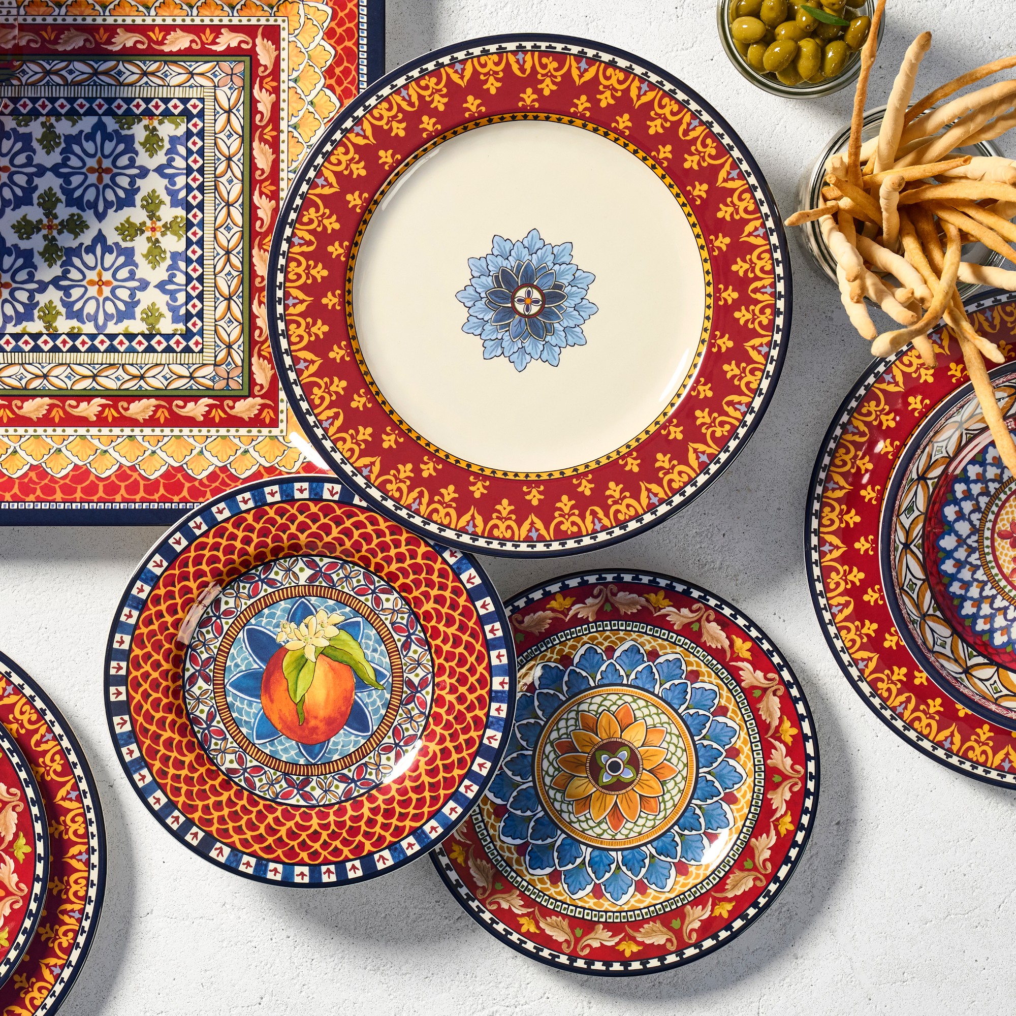 Sicily Red Outdoor Melamine Dinner Plates, Set of 4