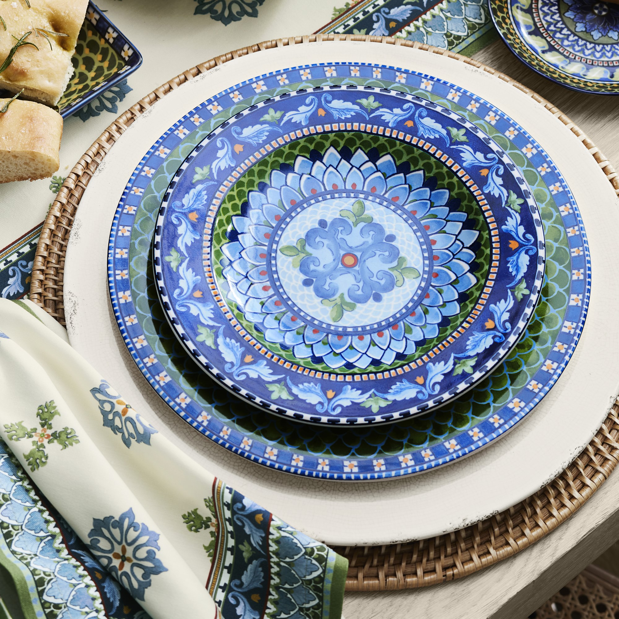 Sicily Ceramic Salad Plates, Set of 4, Mixed Green