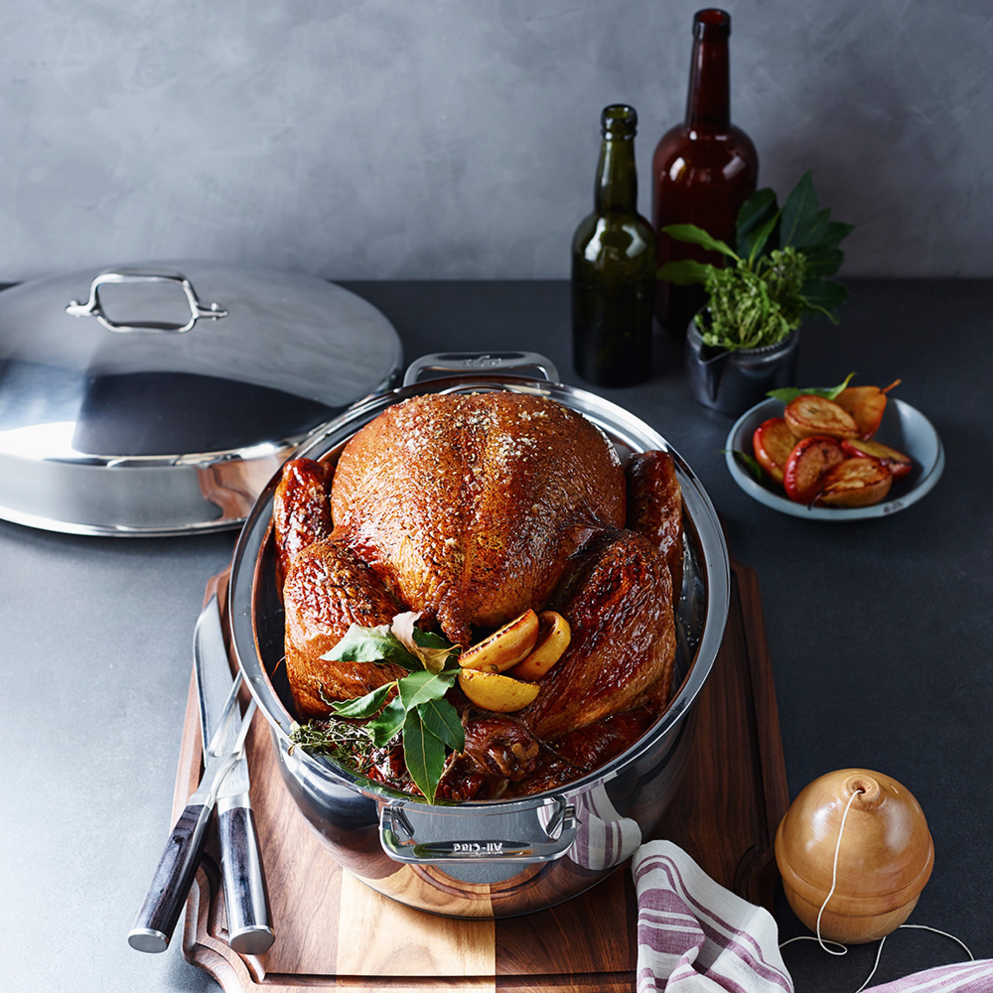 All Clad Stainless-Steel Covered Oval Roasting Pan with Rack
