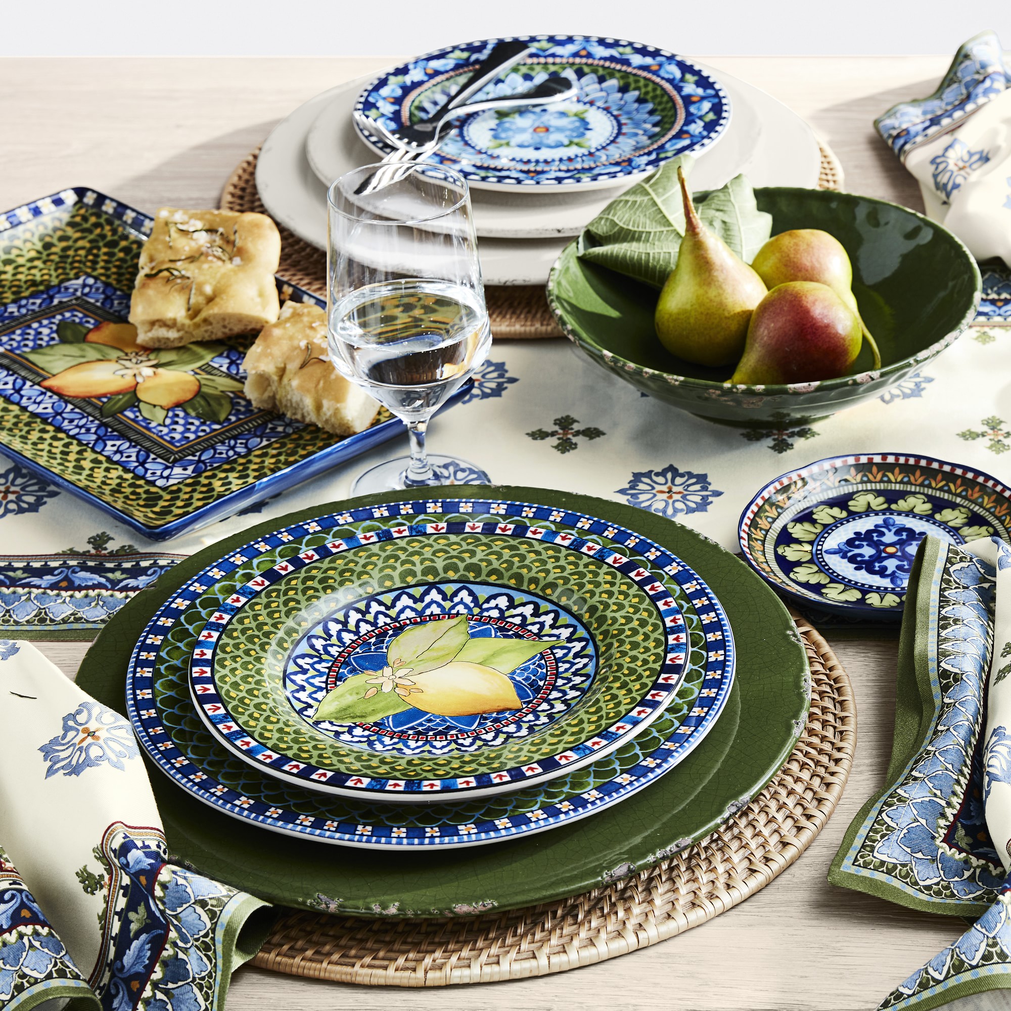 Sicily Ceramic Salad Plates, Set of 4, Mixed Green