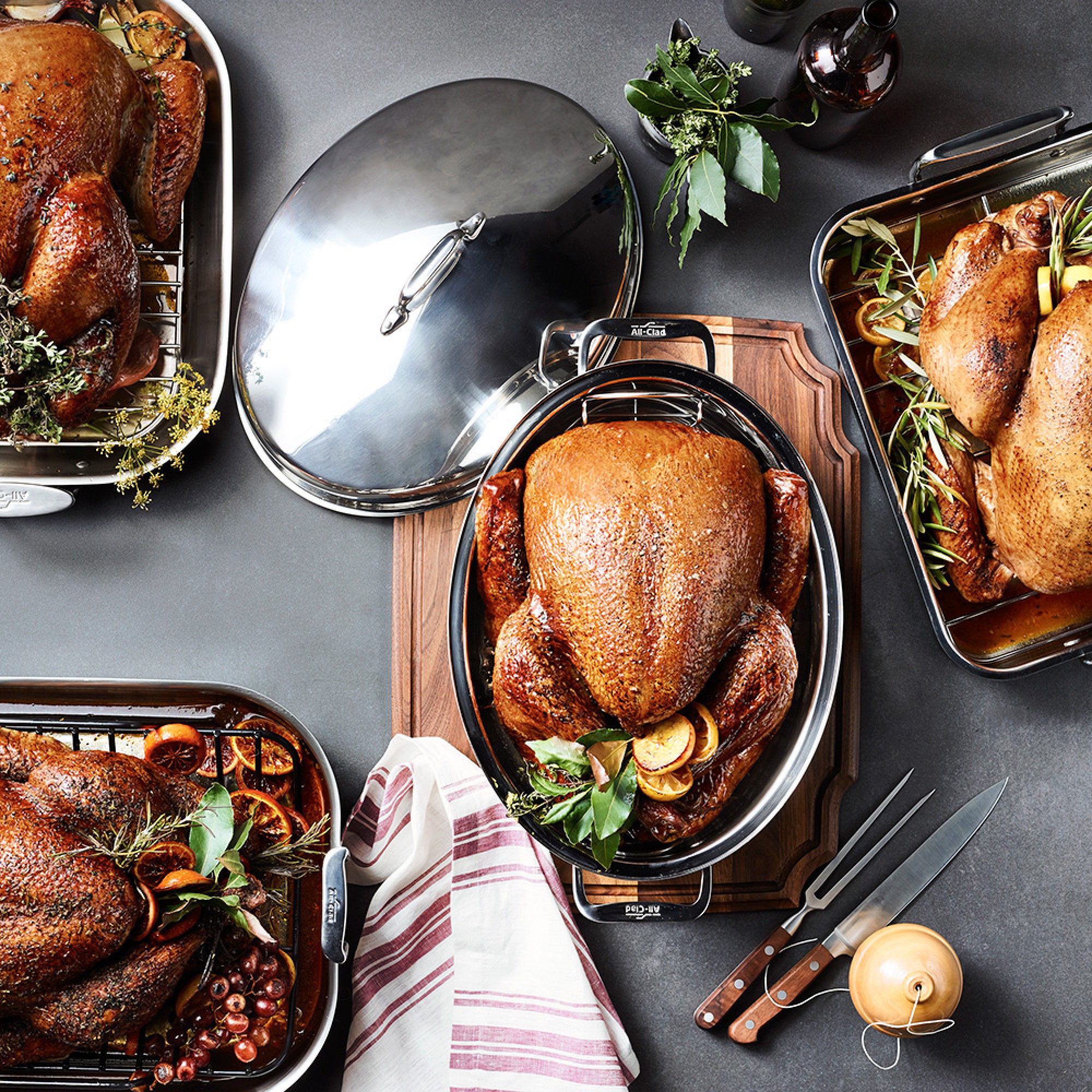 All Clad Stainless-Steel Covered Oval Roasting Pan with Rack