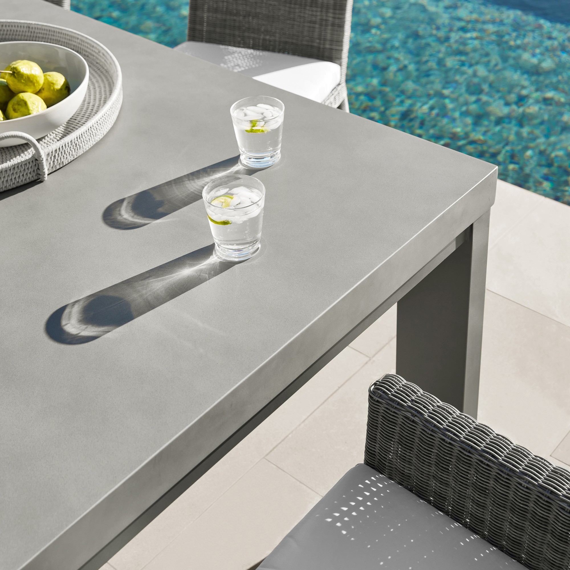 Larnaca Outdoor Slate Grey Metal Fiberstone Dining Table (96