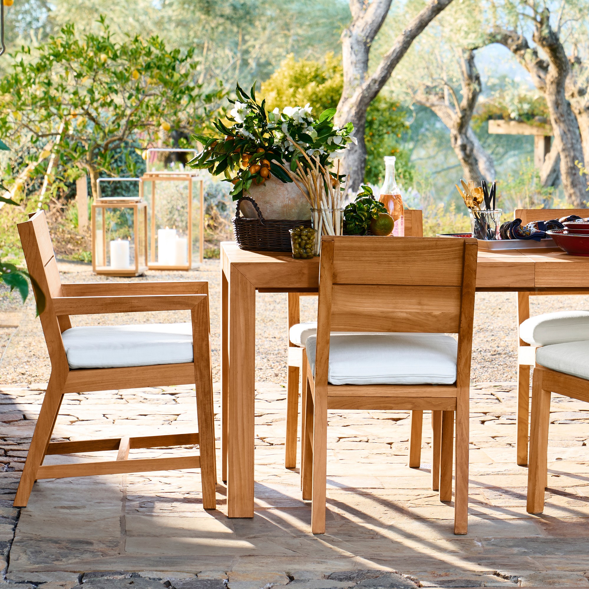 Larnaca Fiberstone Dining Table & Teak Dining Chairs (96