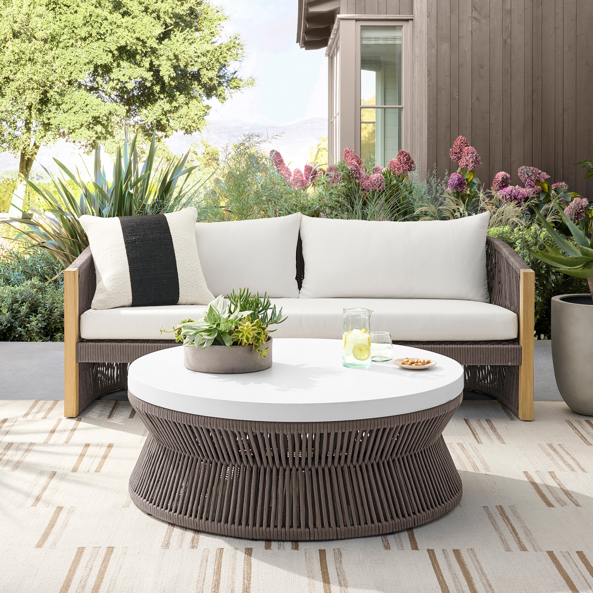Pasadena Outdoor Teak and Brown Rope Sofa (76