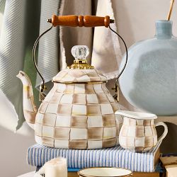 MacKenzie-Childs Mocha Check Tea Kettle