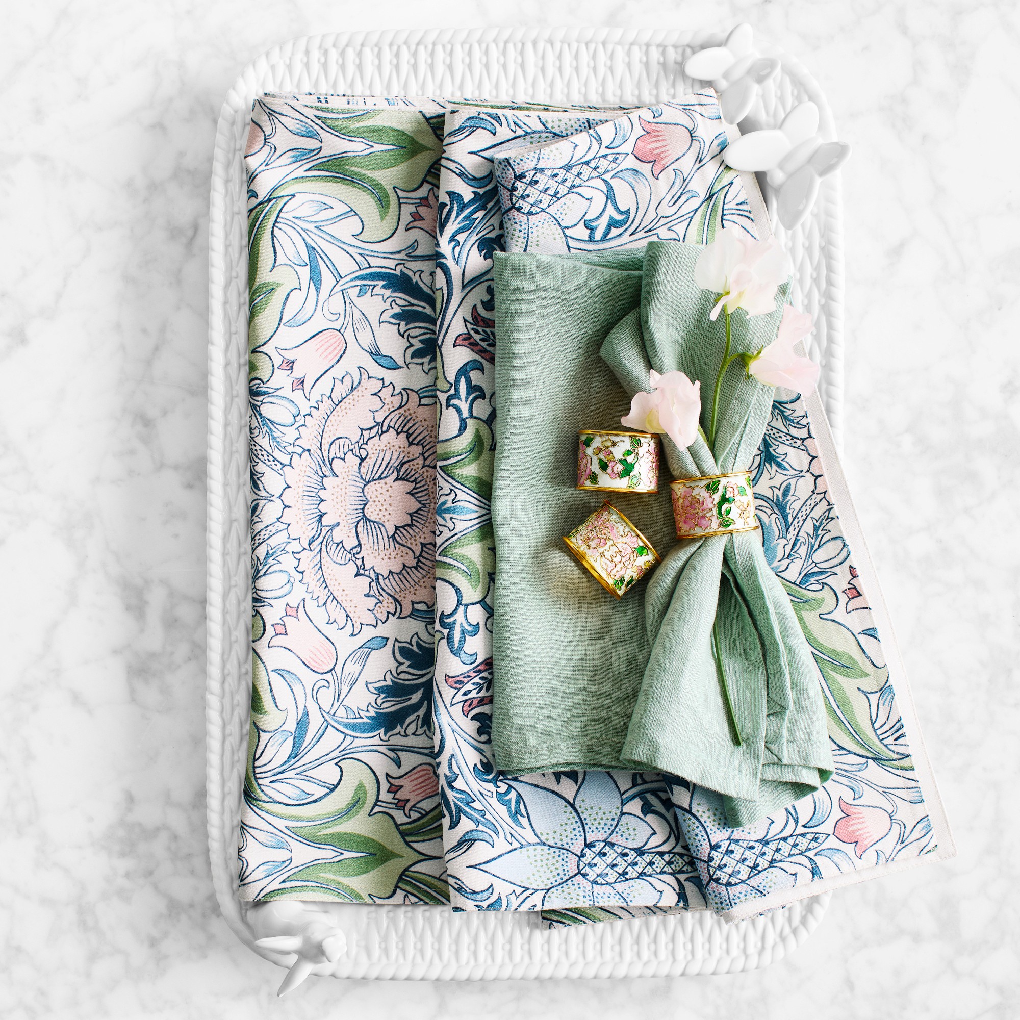 Cloisonné Rose Napkin Rings, Set of 4