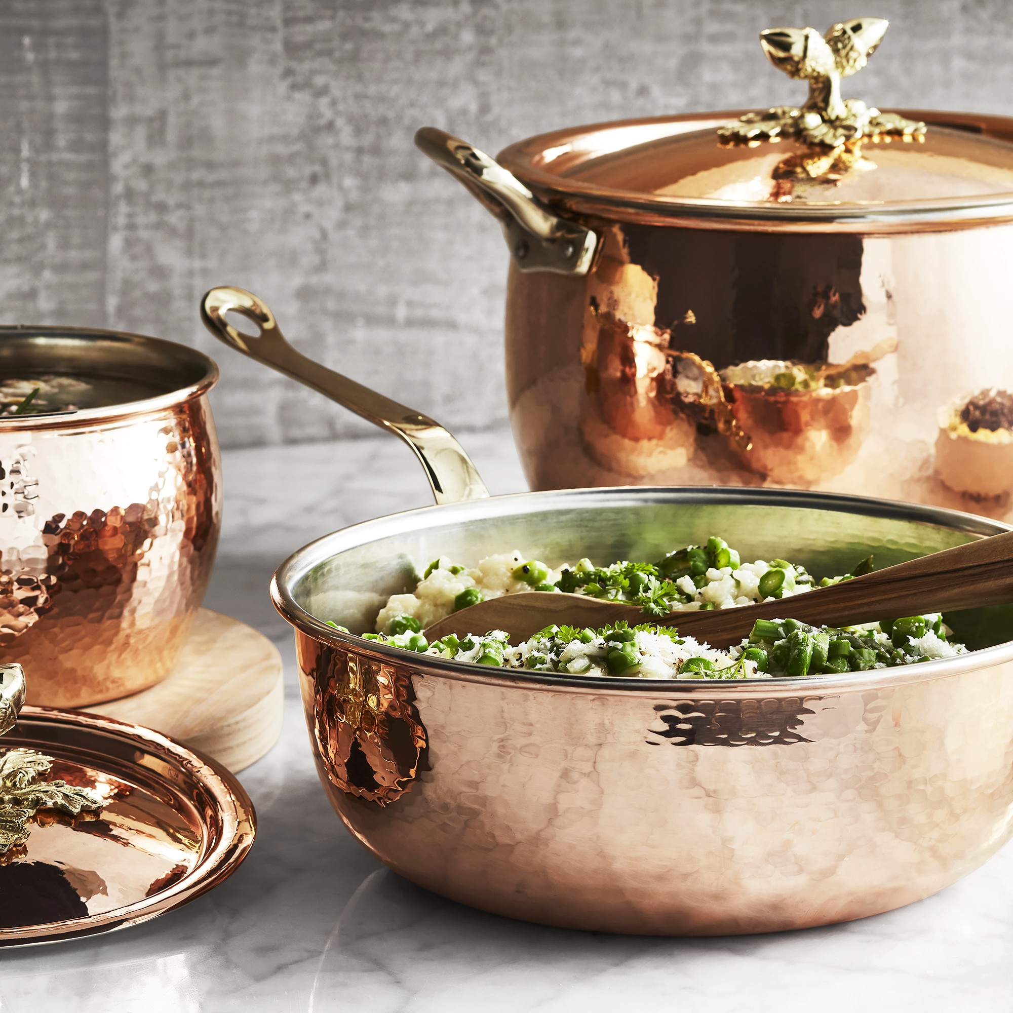 Ruffoni Historia Hammered Copper Chef’s Pan with Acorn Handle and Risotto Spoon