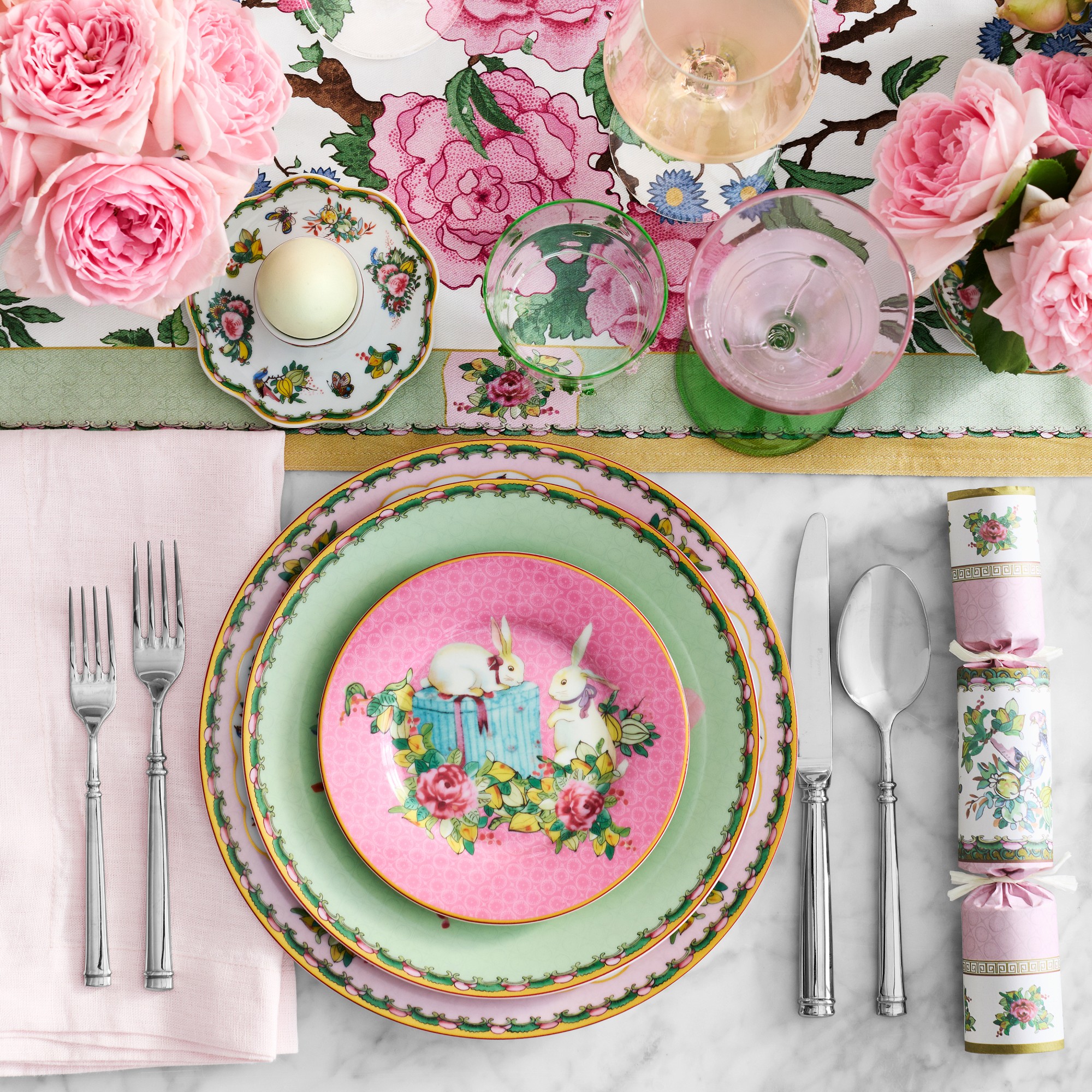 Famille Rose Bunny Appetizer Plates, Set of 4