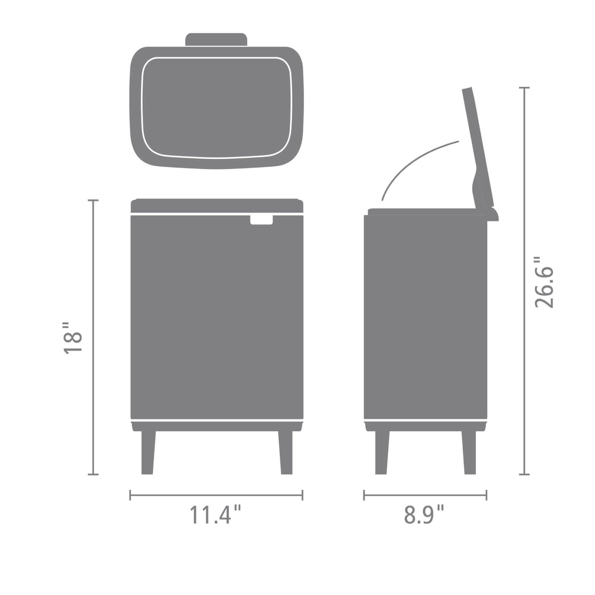 Brabantia Bo Hi Single Compartment Trash Can, 3.2-Gallon