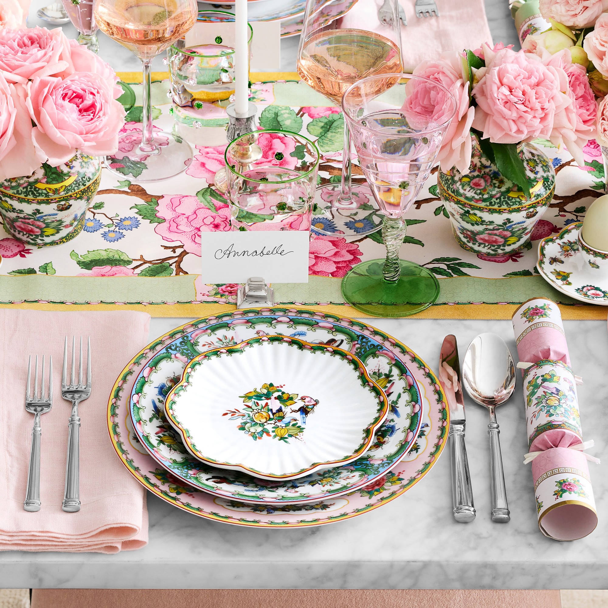 Famille Rose Scalloped Appetizer Plates, Set of 4