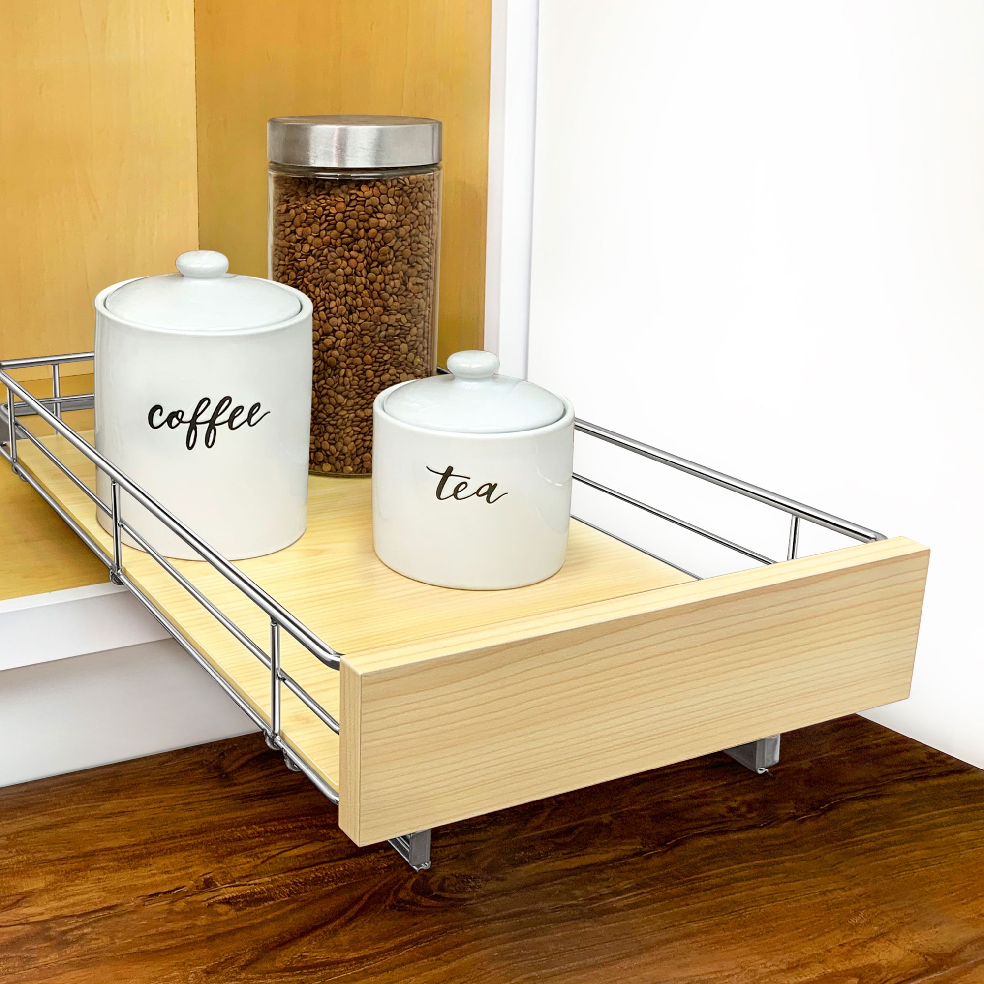 Lynk Slide Out Drawer, Wood & Chrome