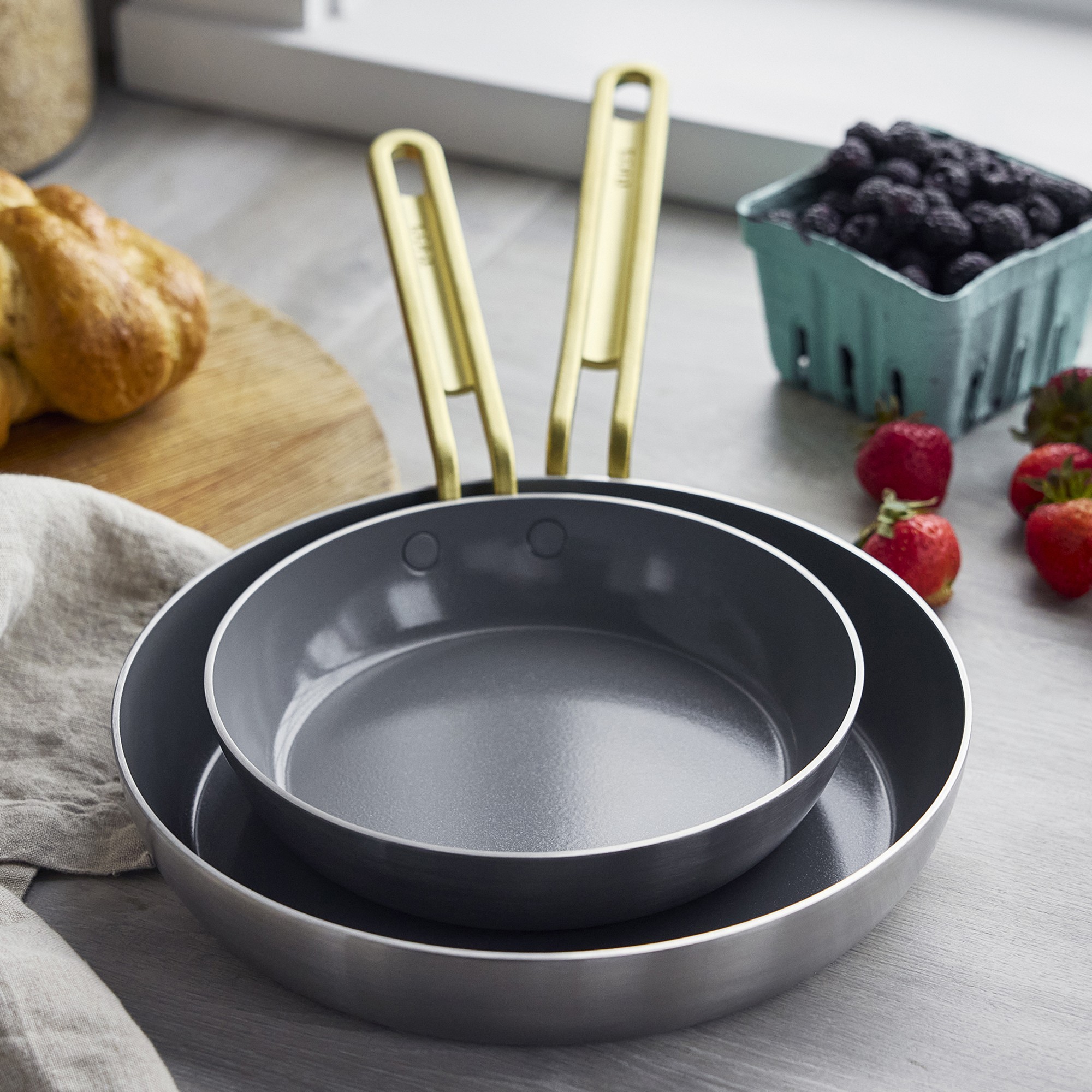 GreenPan™ Stanley Tucci™ Stainless-Steel Ceramic Nonstick Fry Pan Set of 2