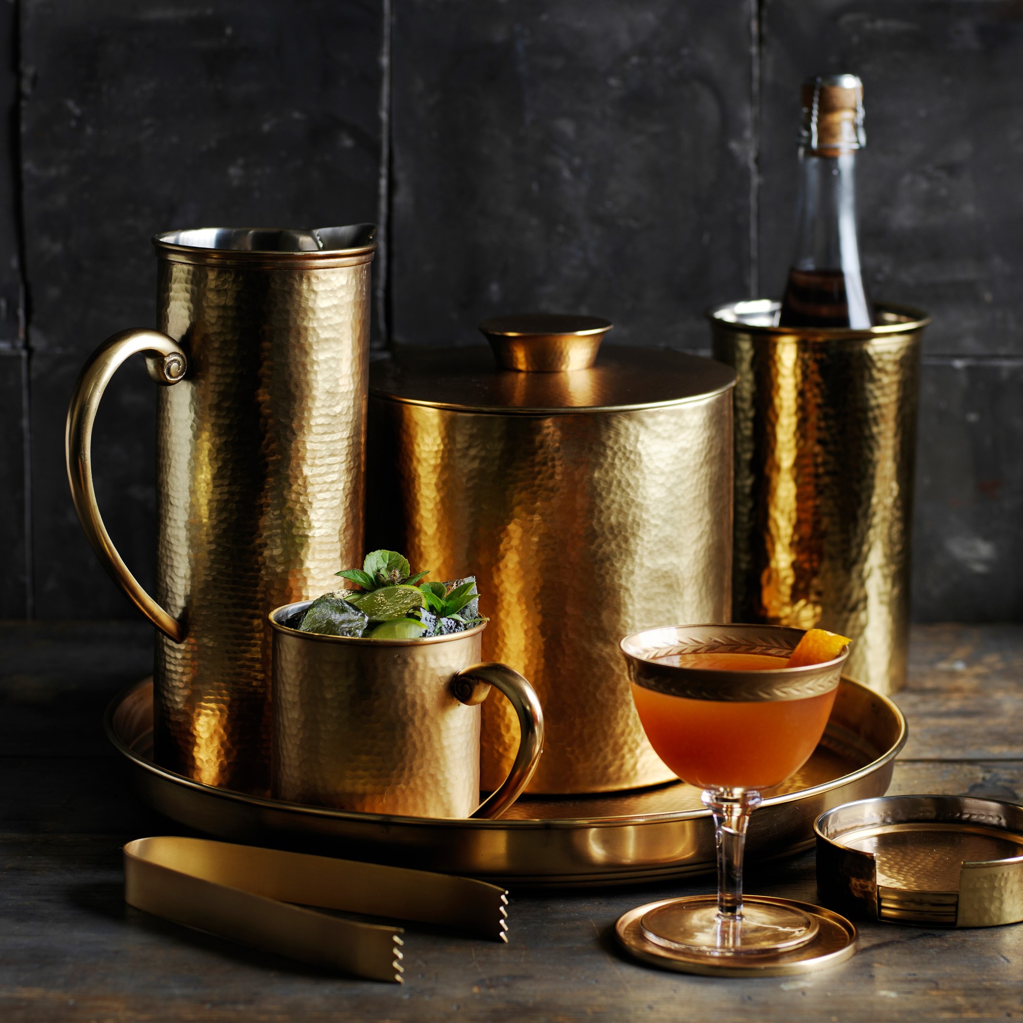 Antique Brass Hammered Wine Chiller