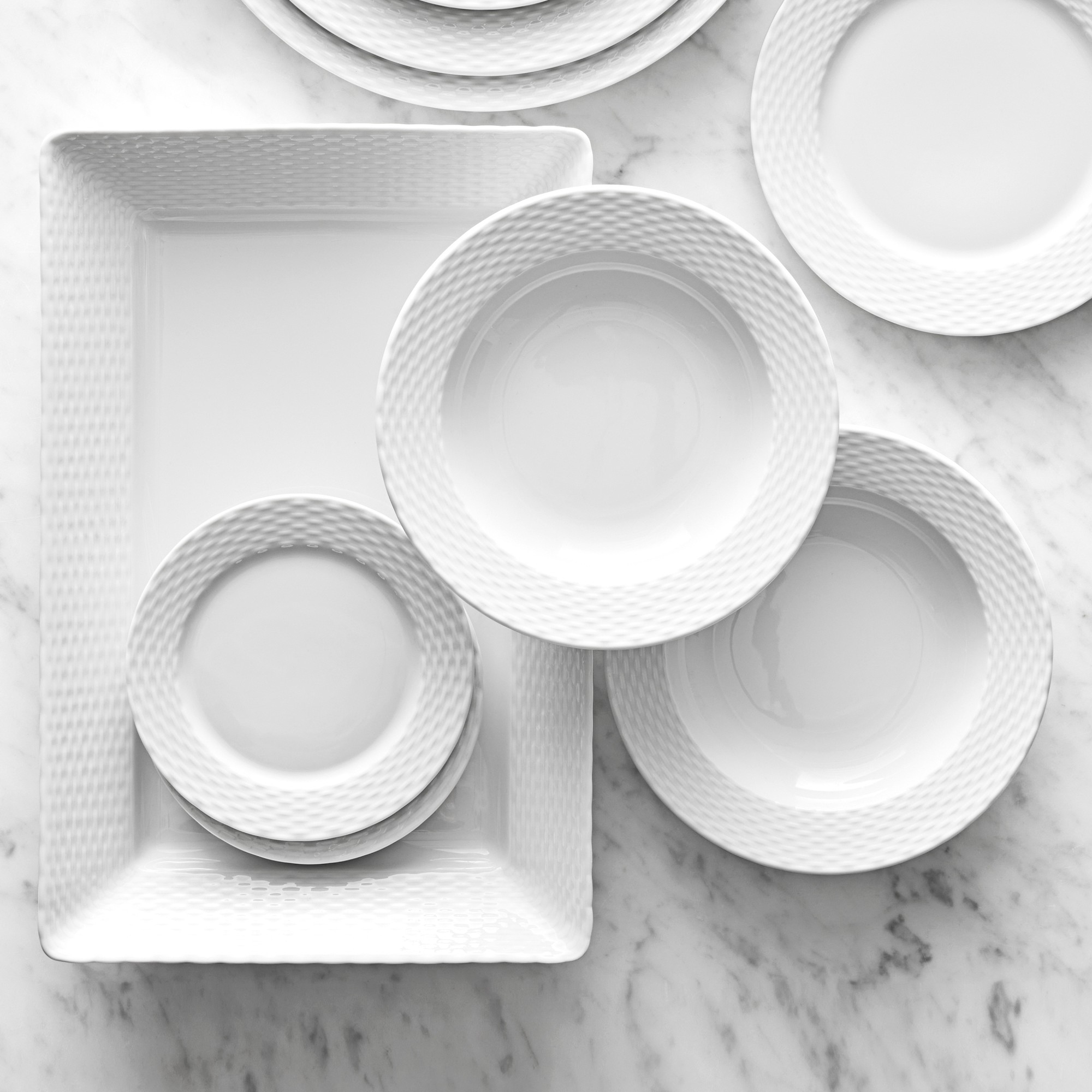 Pillivuyt Basketweave Porcelain Bread & Butter Plates, Set of 4