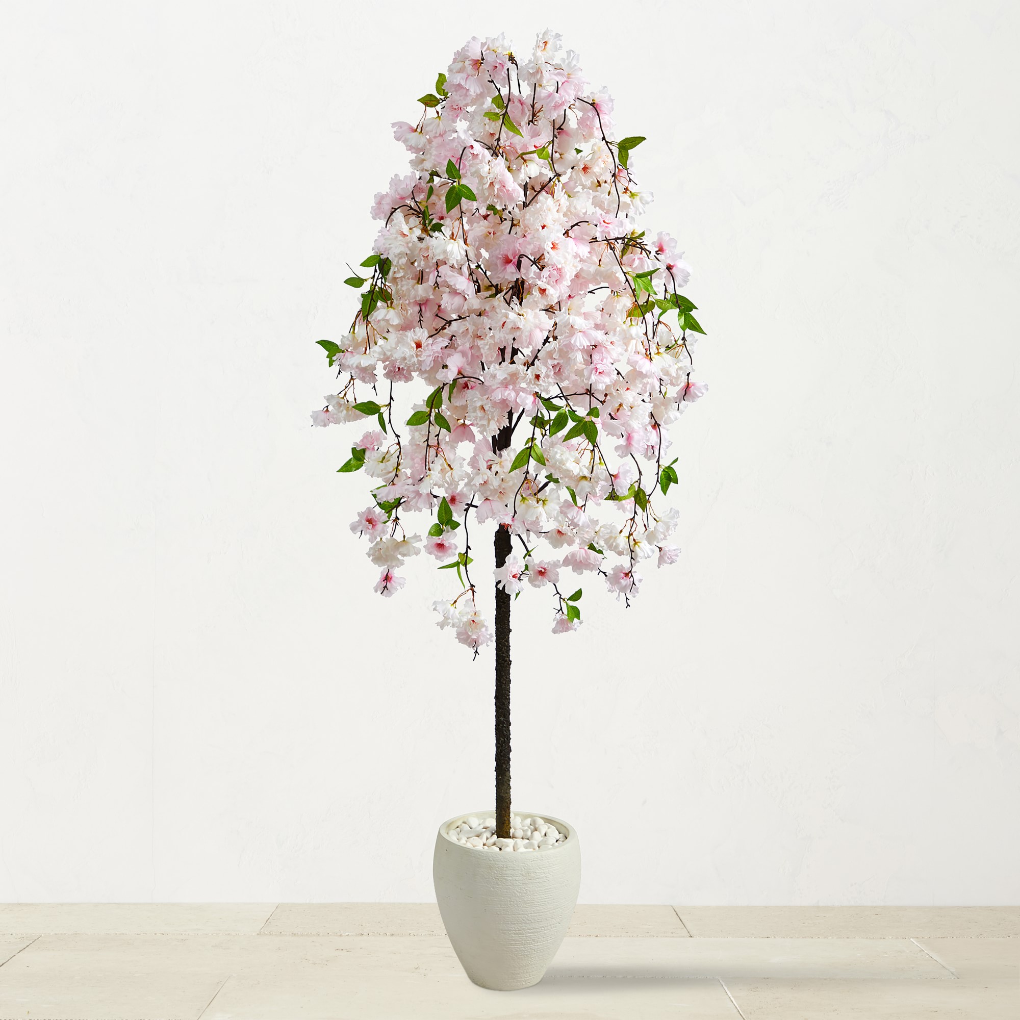 Faux Indoor Cherry Blossom Tree in White Planter, 70