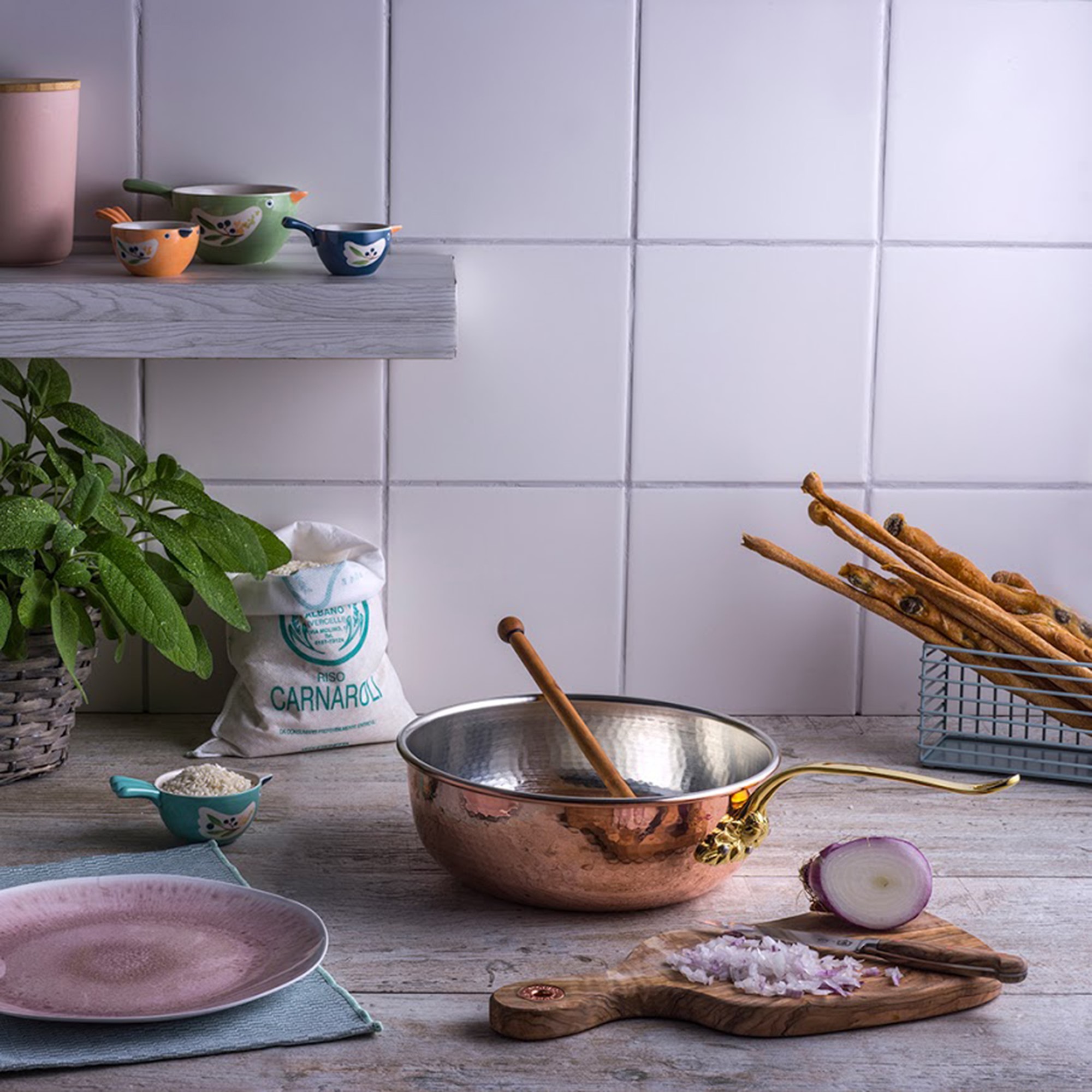 Ruffoni Historia Hammered Copper Chef’s Pan with Acorn Handle and Risotto Spoon