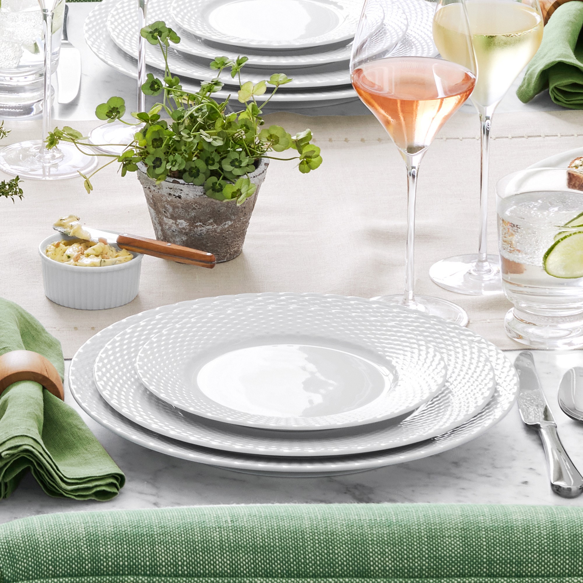 Pillivuyt Basketweave Porcelain Bread & Butter Plates, Set of 4