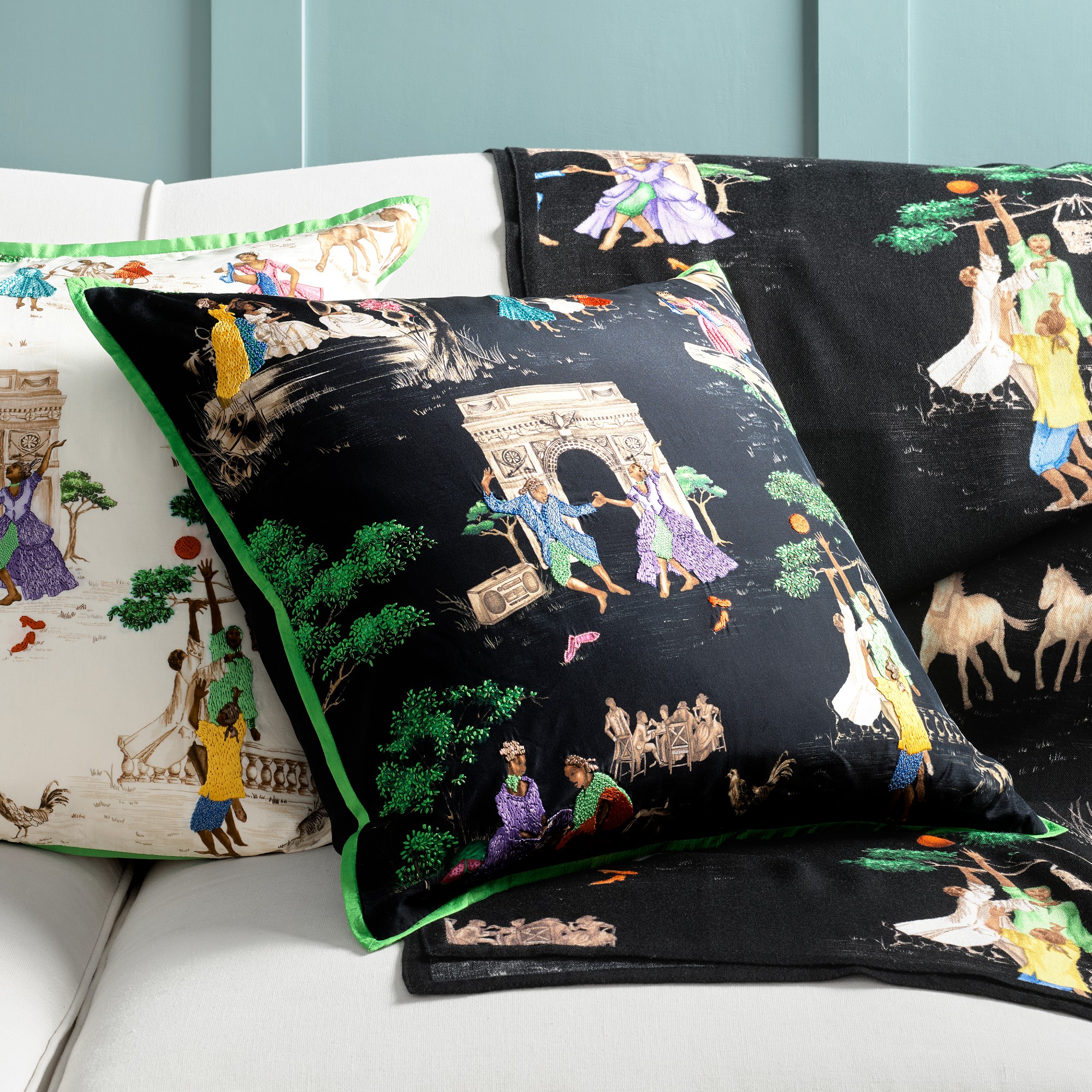 Sheila Bridges x Williams Sonoma Home Harlem Toile Print & Embroidered Pillow Cover