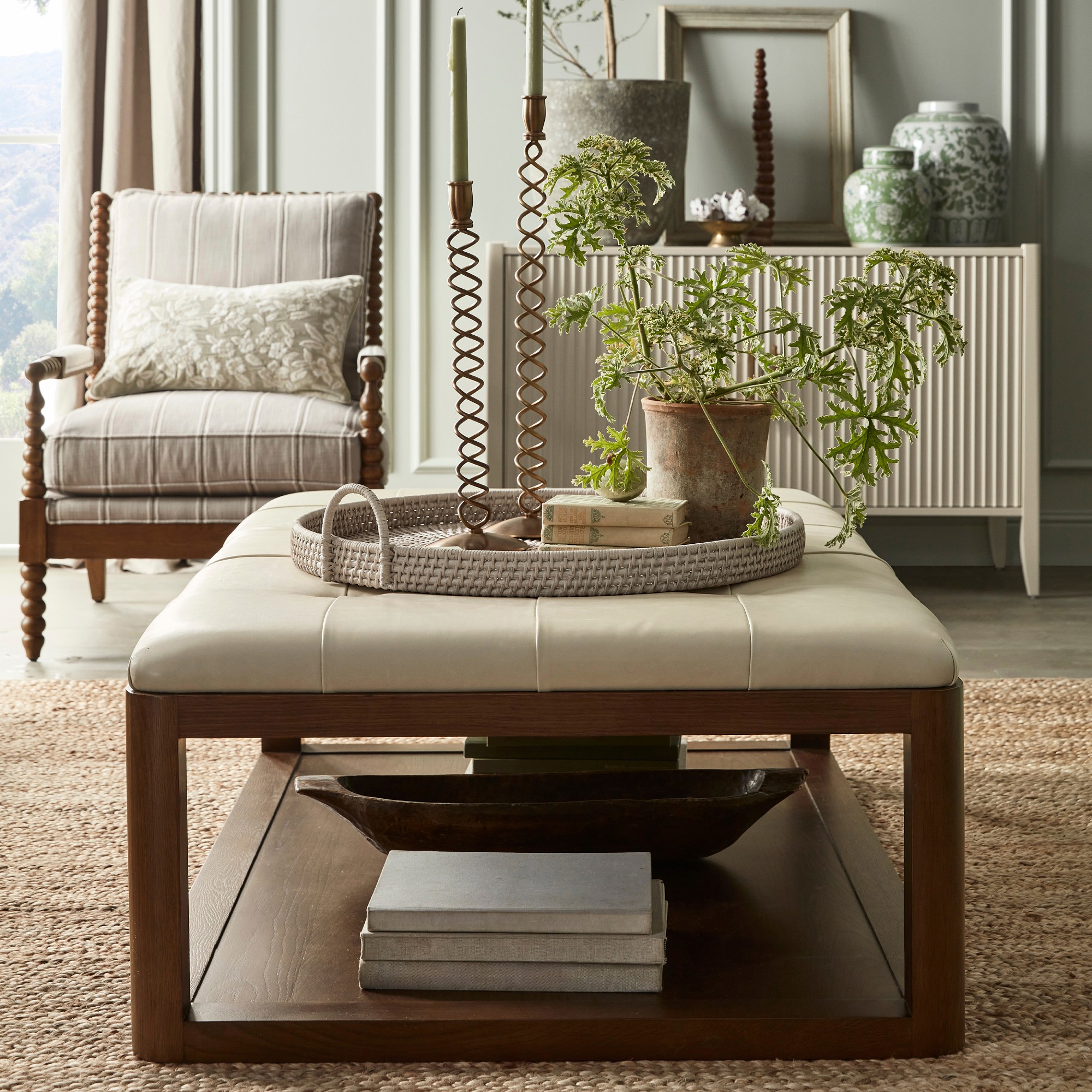 Porte Grid Tufted Rectangular Ottoman (48