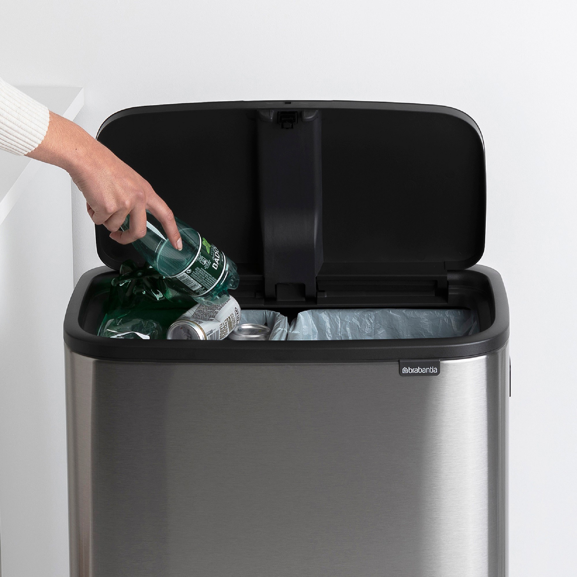 Brabantia Bo Touch Top Hi Dual Compartment Recycling Trash Can, 2 x 8 Gallon