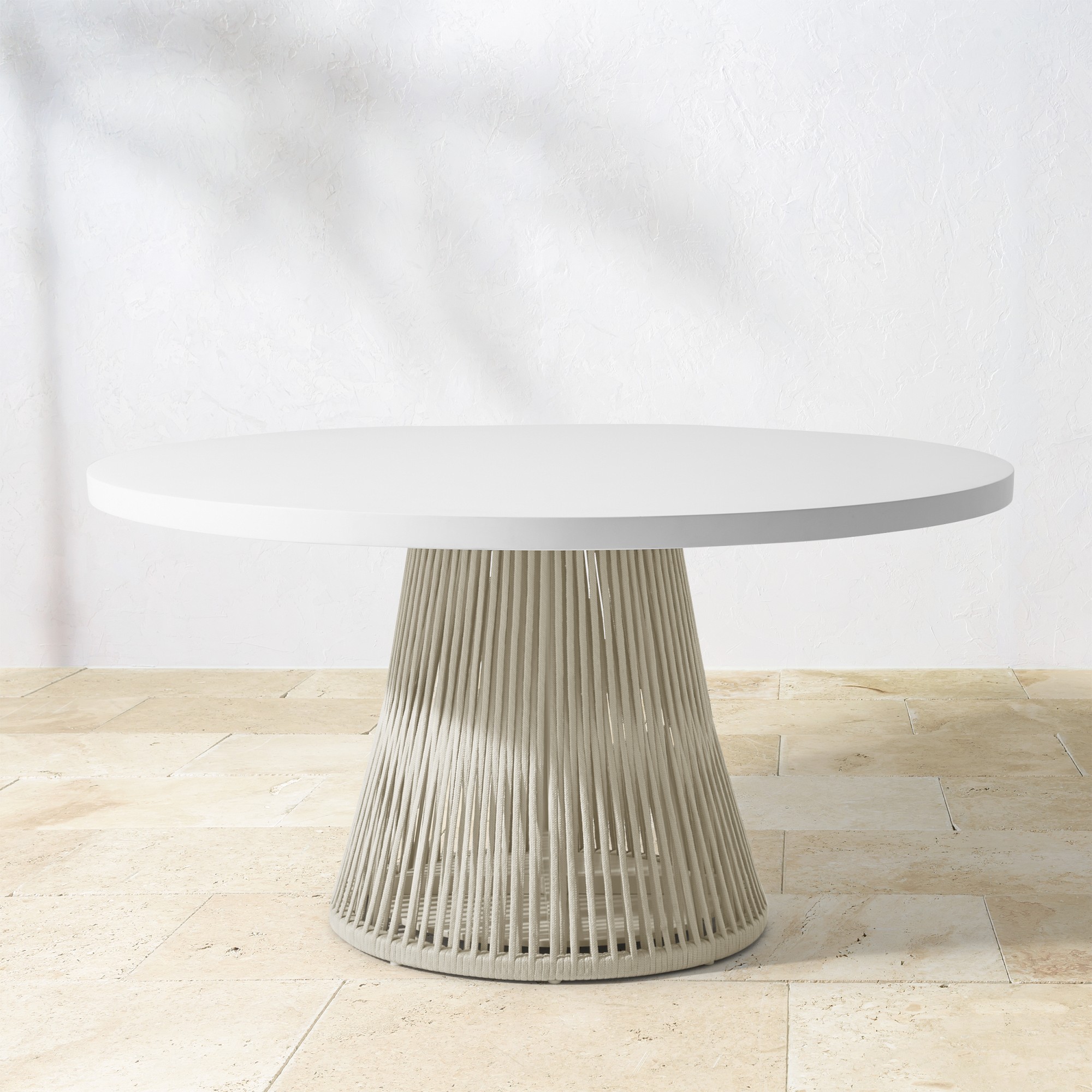 Pasadena Outdoor Fiberstone and Rope Round Dining Table & Pasadena Dining Chairs (60