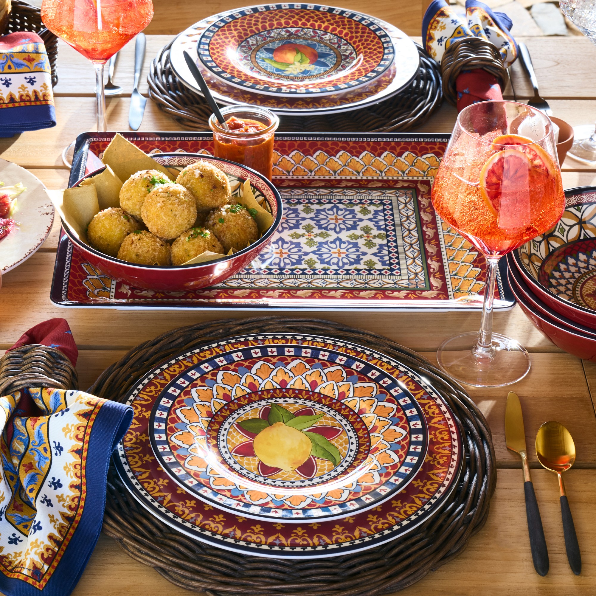 Sicily Red Outdoor Melamine Dinner Plates, Set of 4