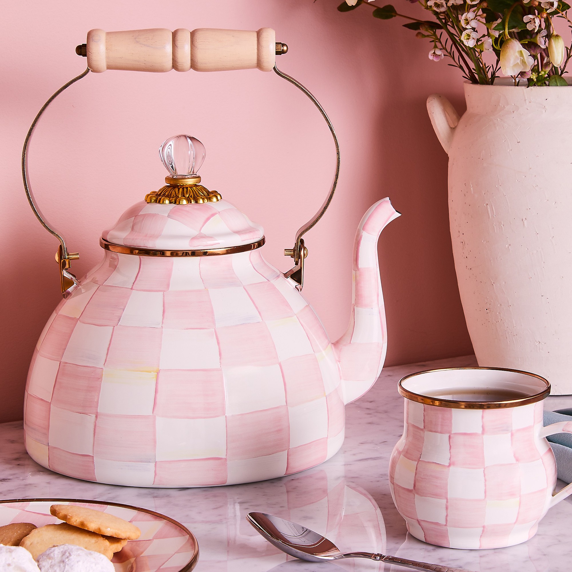 MacKenzie-Childs Rosy Check Tea Kettle