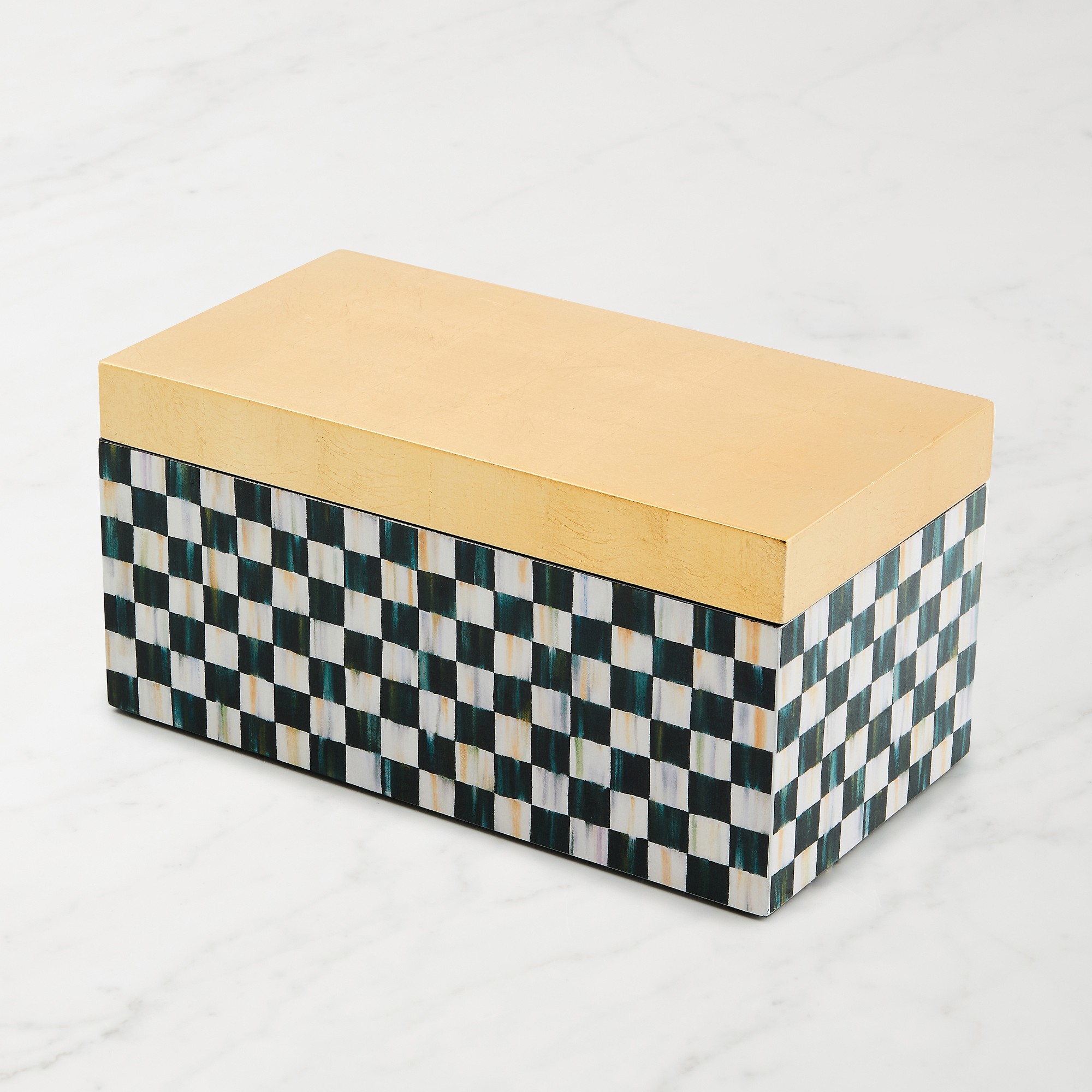 MacKenzie-Childs Courtly Check Large Lacquer Decorative Box, Gold Hing Lid