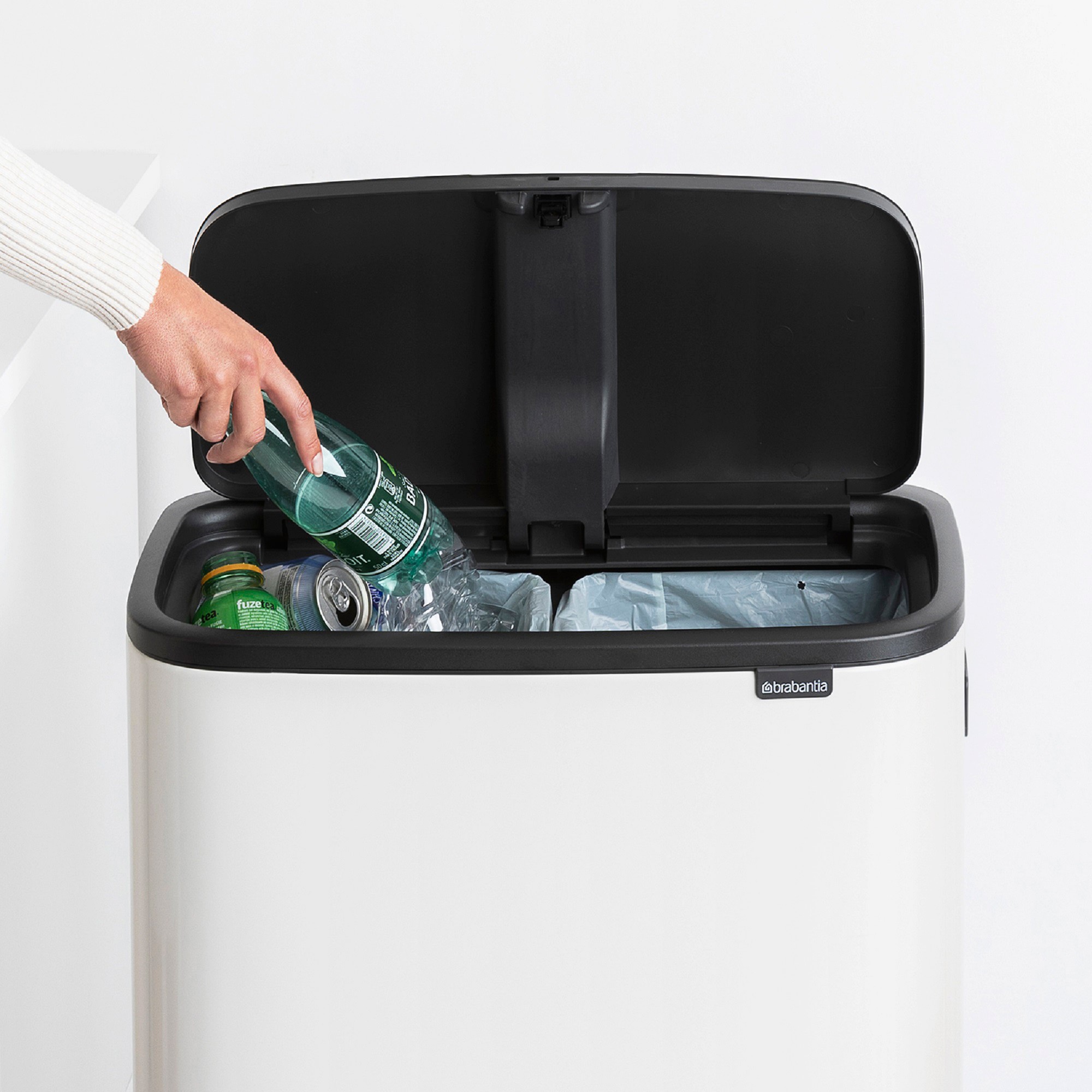 Brabantia Bo Touch Top Hi Dual Compartment Recycling Trash Can, 2 x 8 Gallon