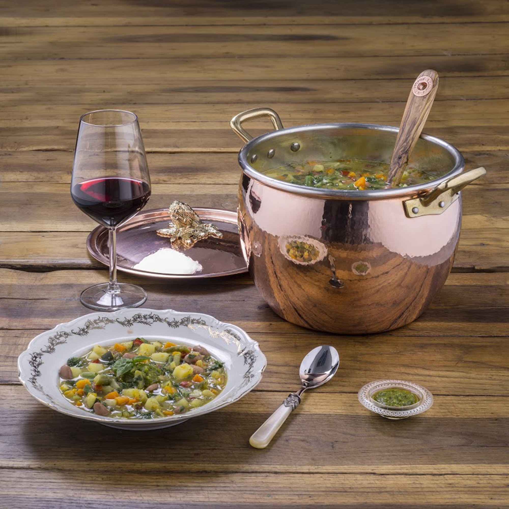 Ruffoni Historia Hammered Copper Stock Pot with Artichoke Knob