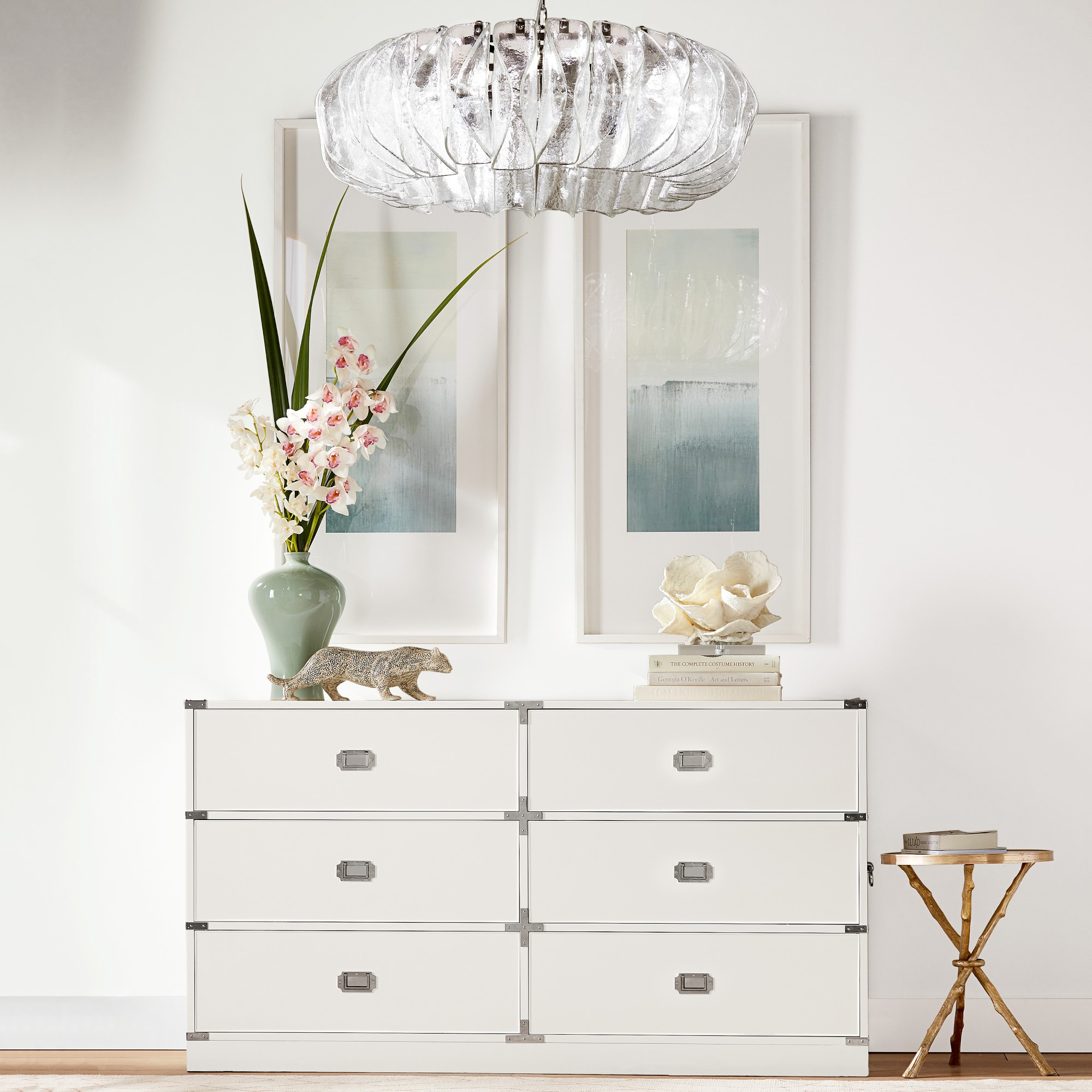 Faux Bois Accent Table with Marble Top (16.5