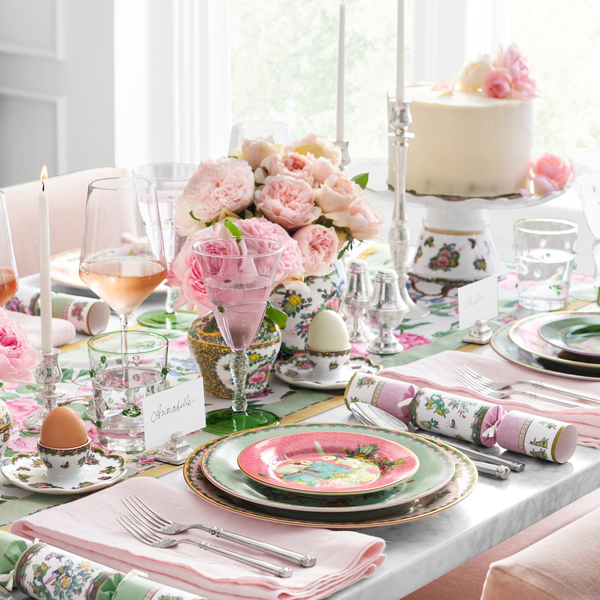 Famille Rose Bunny Appetizer Plates, Set of 4