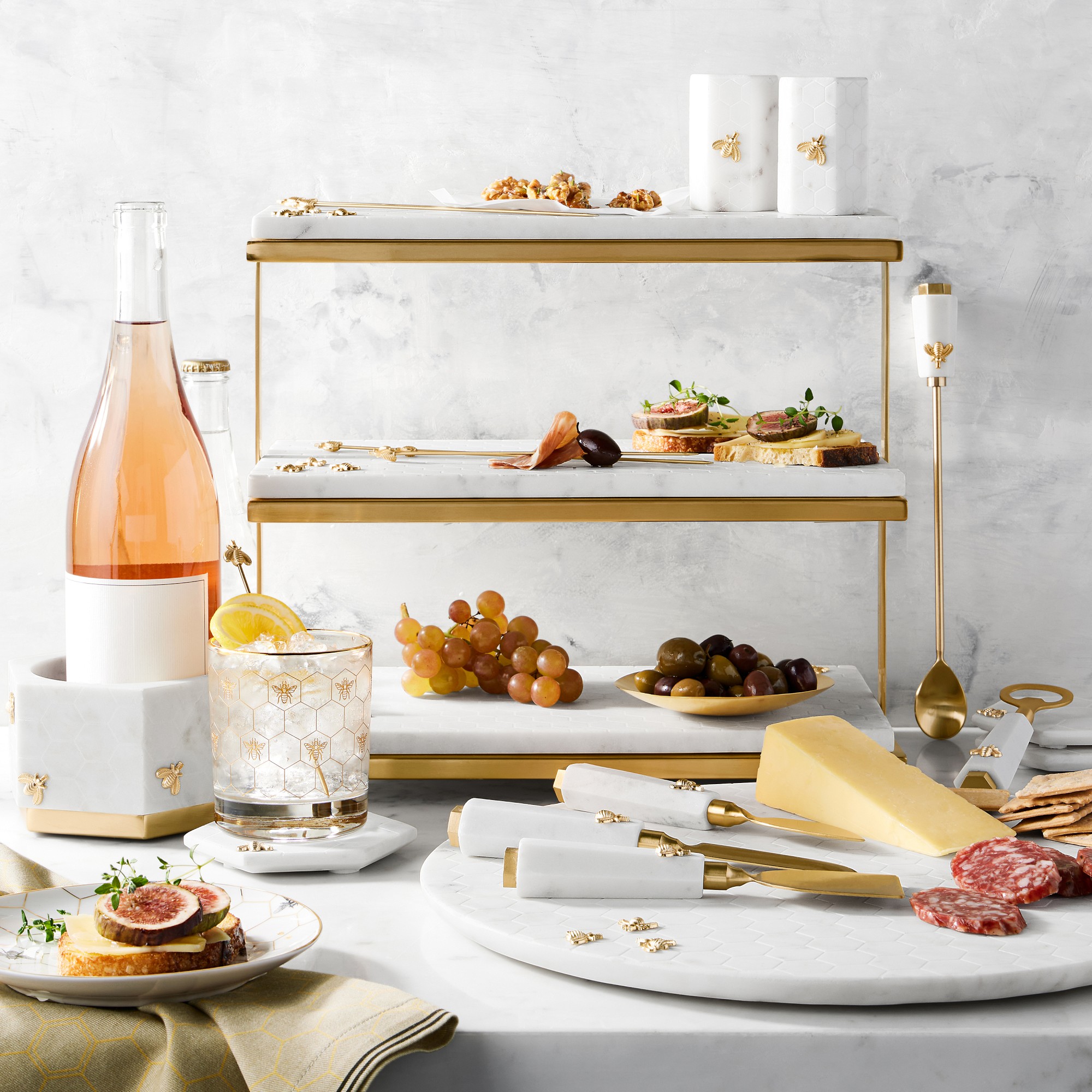 Marble Honeycomb Round Cheese Board with Honeycomb Cheese Knives
