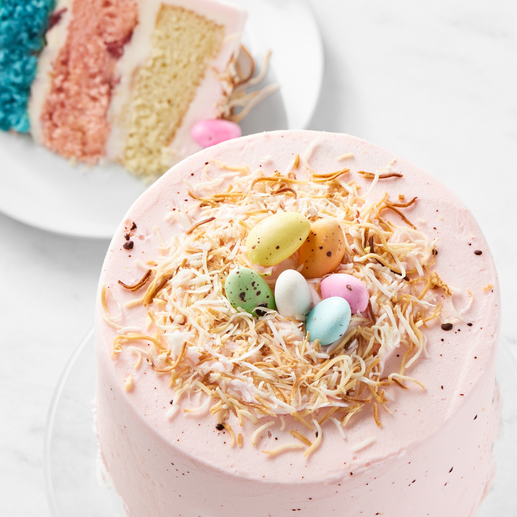 Easter Egg Three-Layer Vanilla Cake with Fresh Strawberries, Serves 8-10