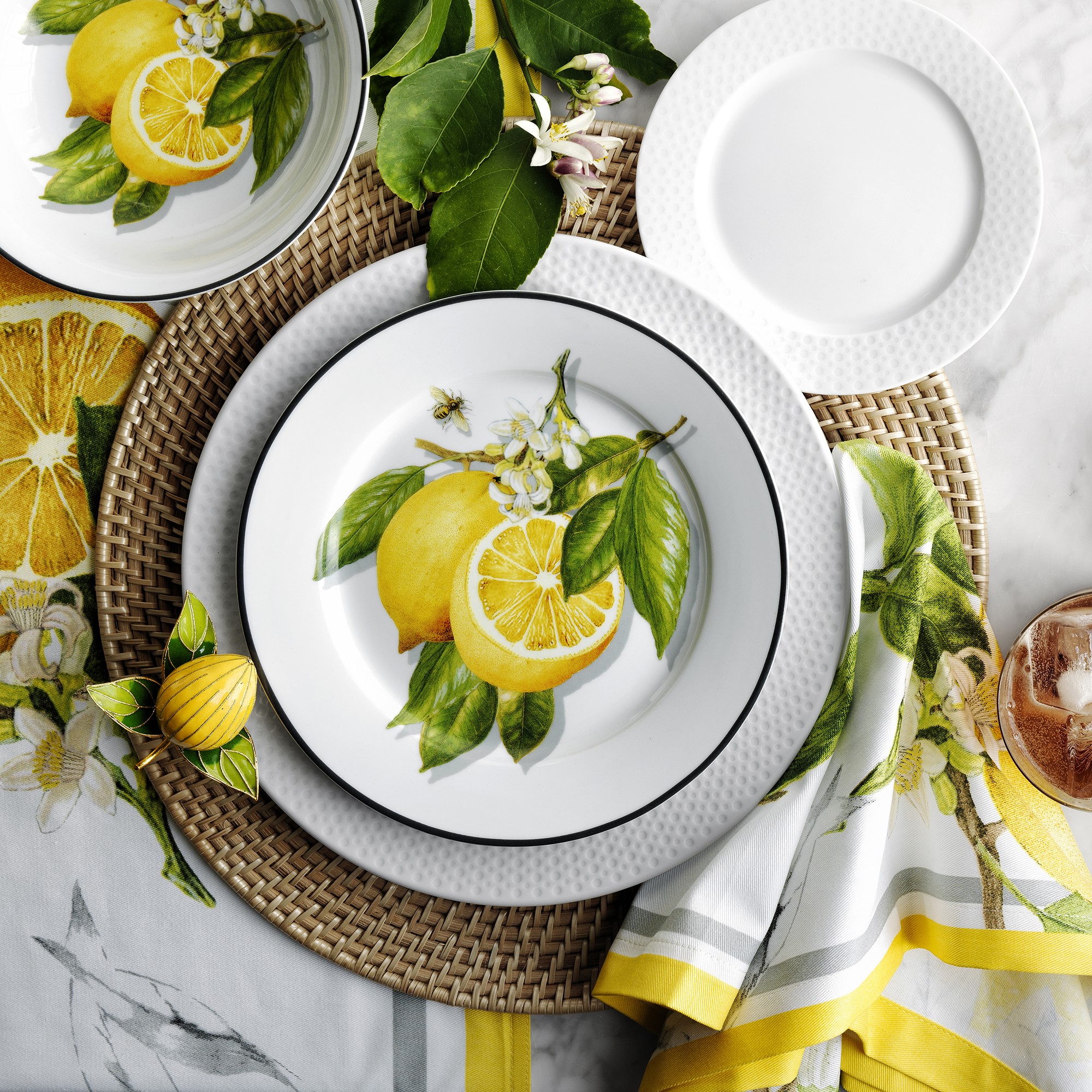 Lemon Cloisonné Napkin Rings, Set of 4