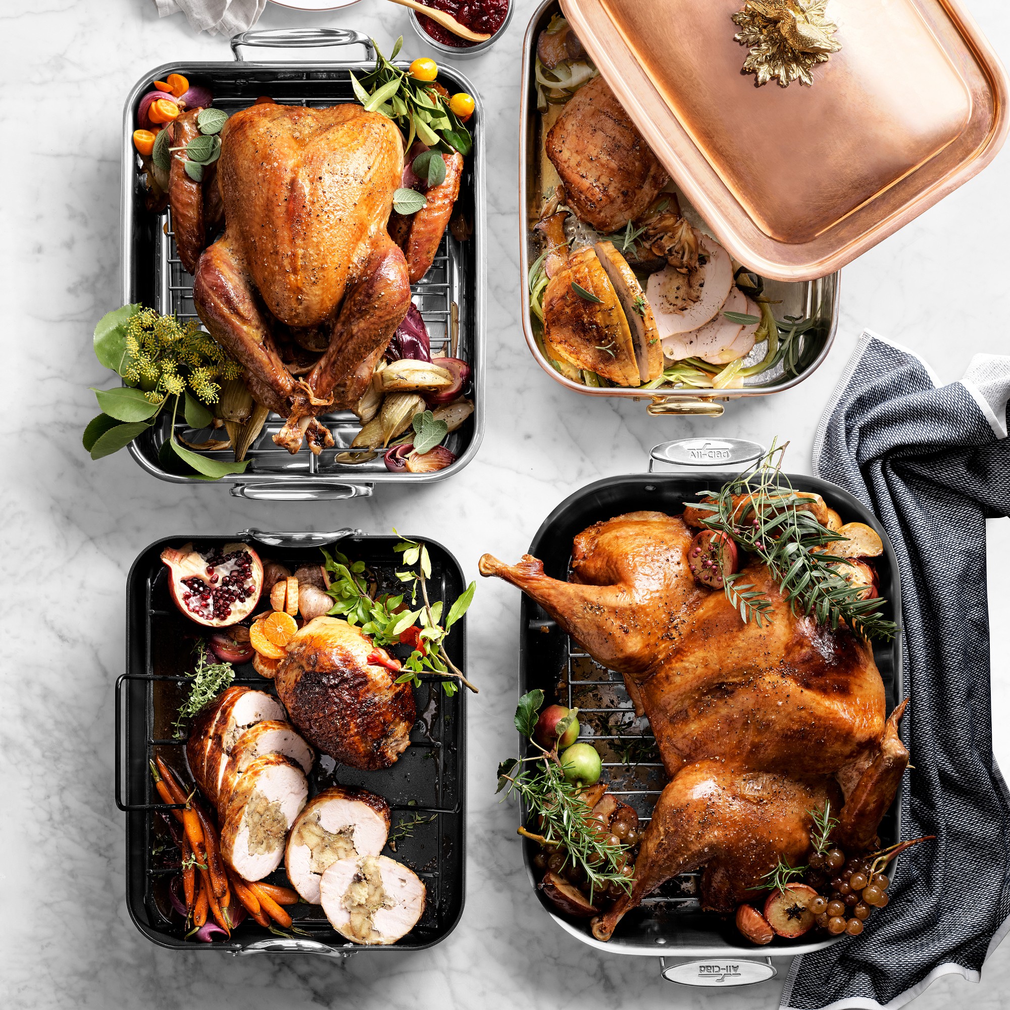 Ruffoni Historia Hammered Copper Rectangle Roasting Pan with Lovebirds Knob