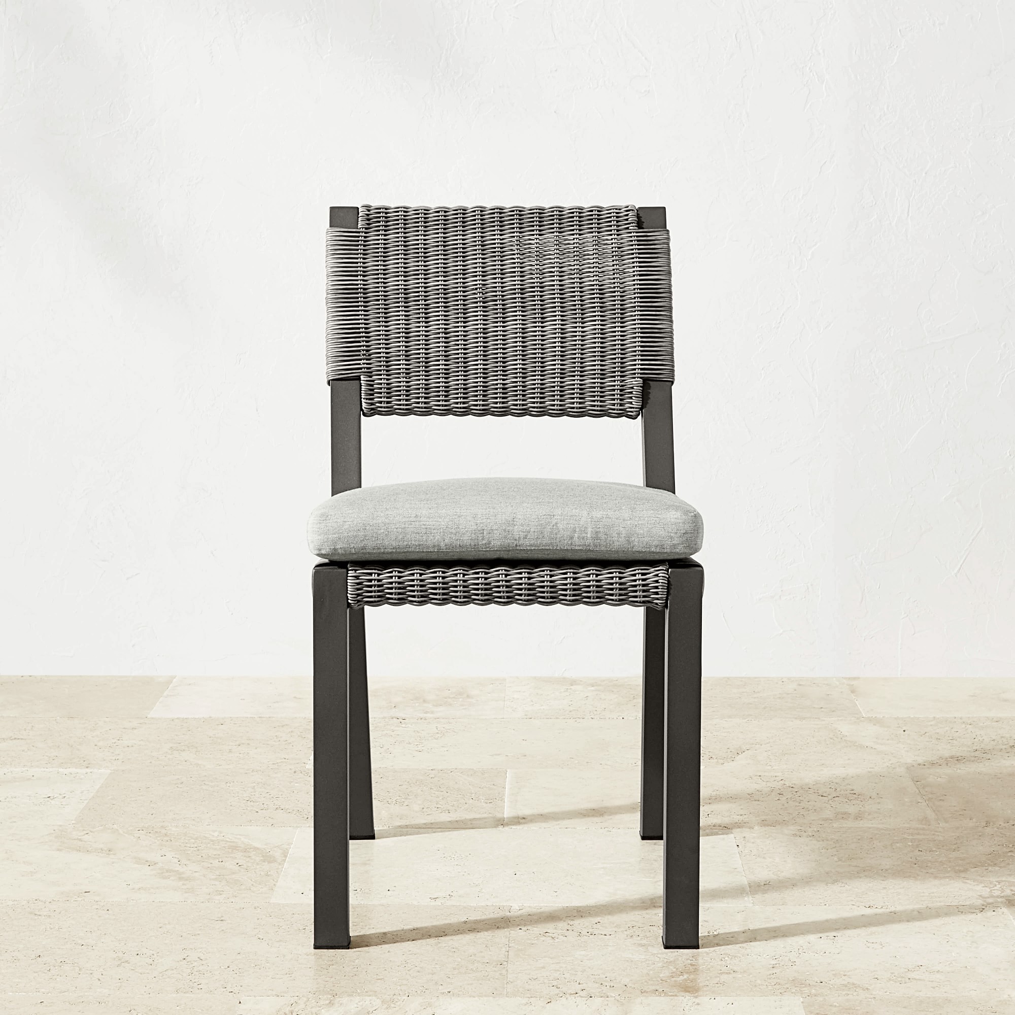 Larnaca Outdoor Slate Grey Metal x All-Weather Weave Dining Side Chair