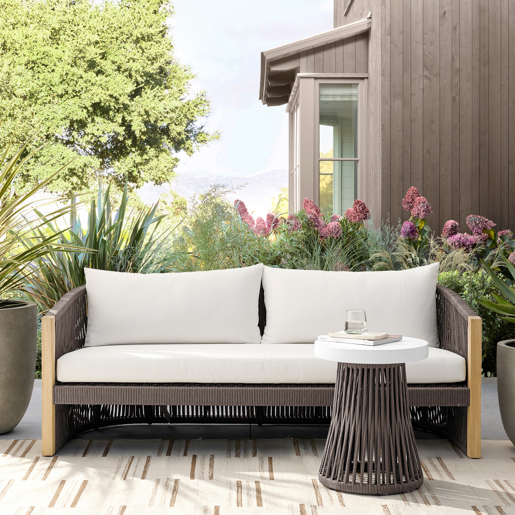 Pasadena Outdoor Teak and Brown Rope Sofa (76