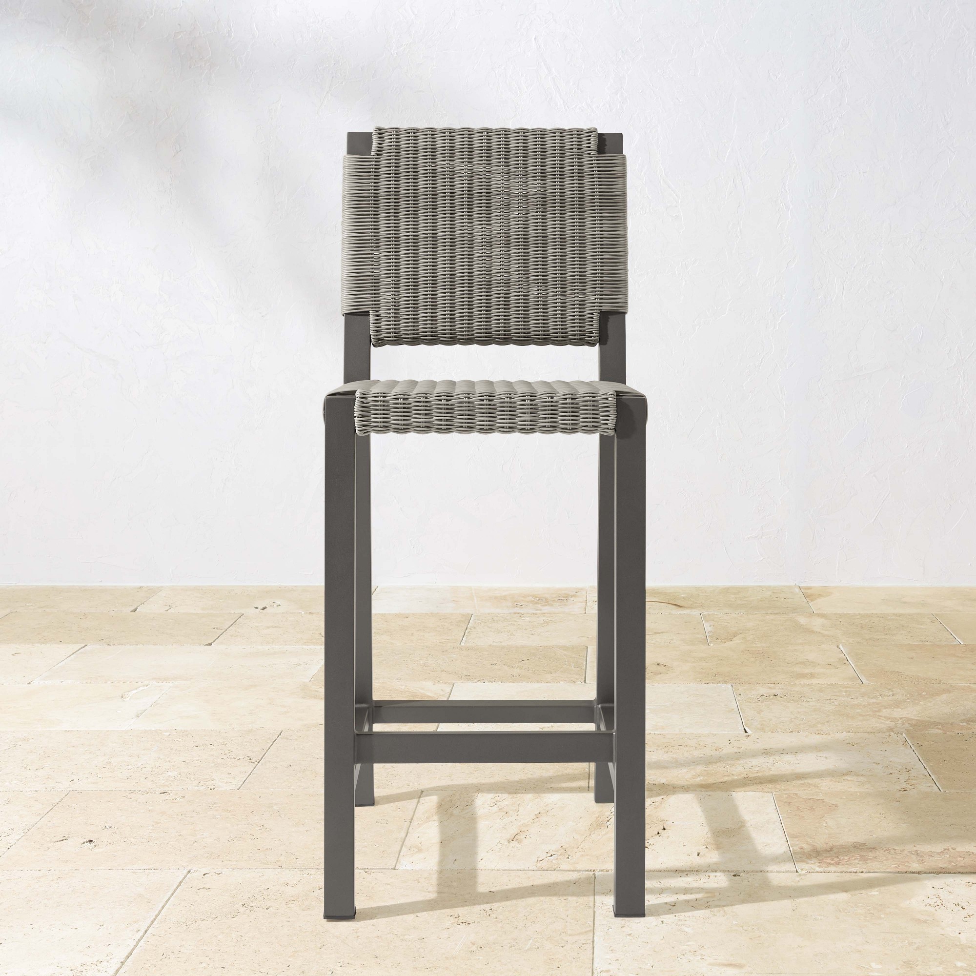 Larnaca Slate Grey Metal x All-Weather Weave Bar Stool