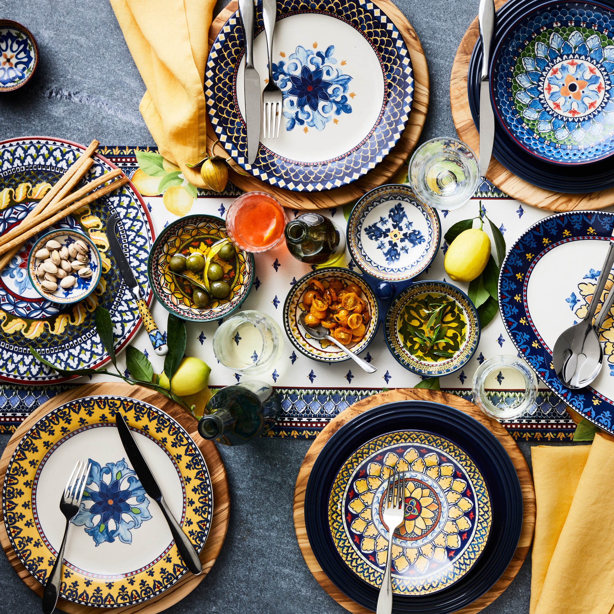 Sicily Ceramic Pasta Bowls, Blue