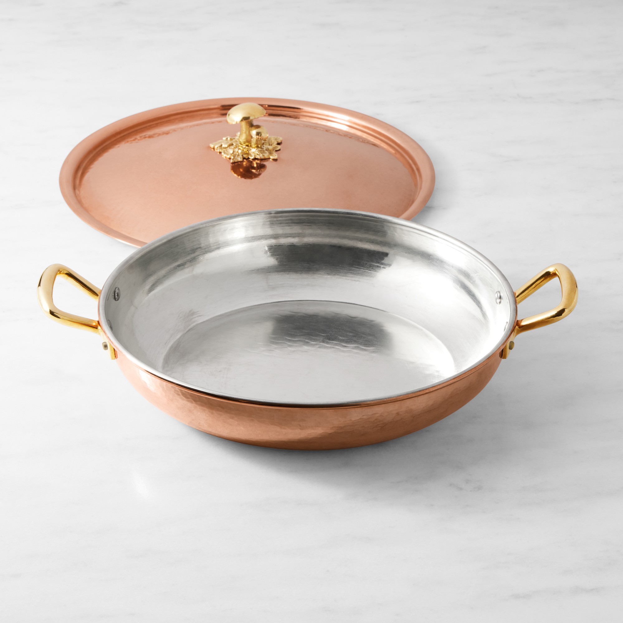 Ruffoni Historia Hammered Copper Round Wide Braiser with Mushroom Knob, 5 3/4-Qt.